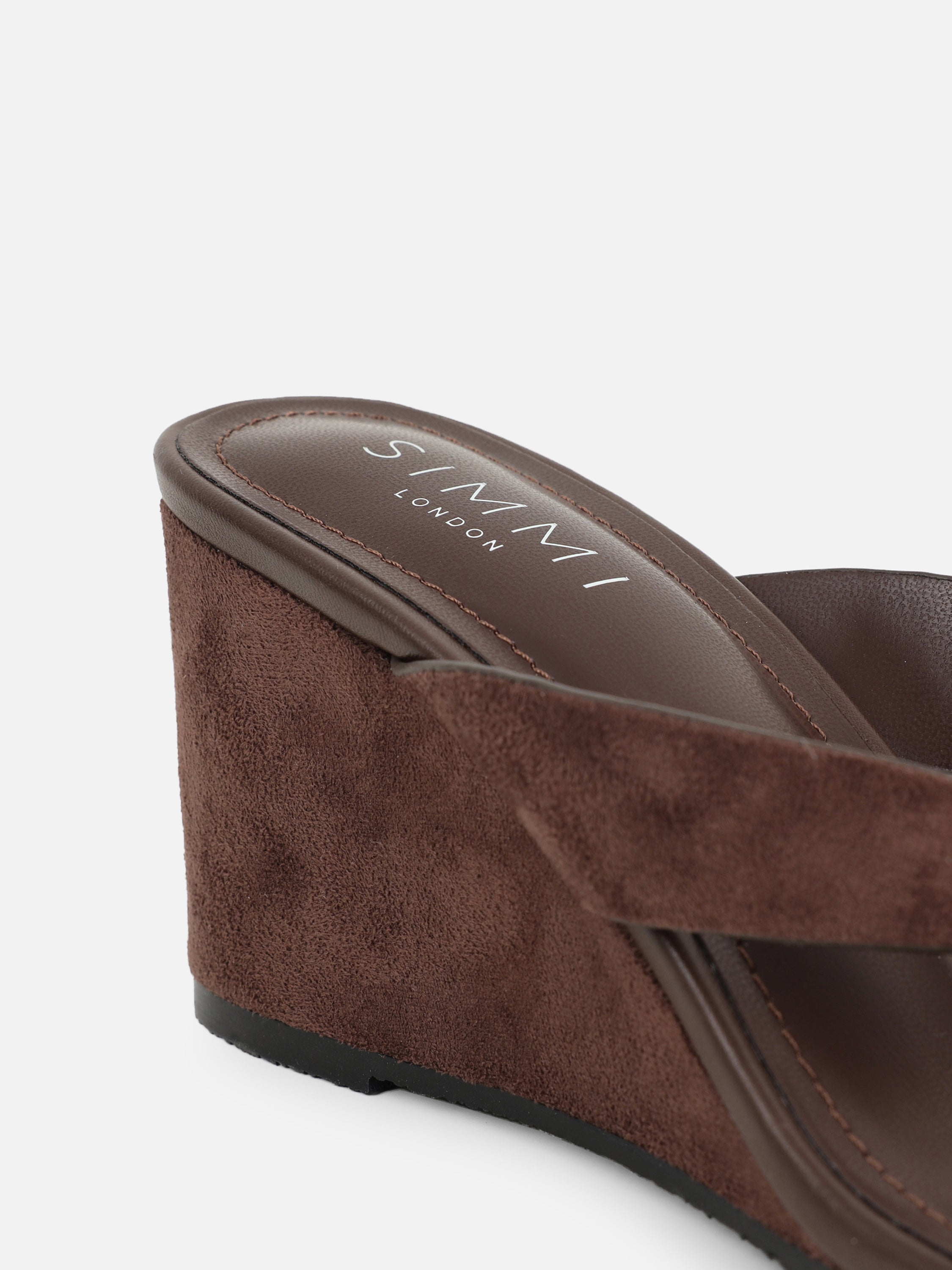 Jules Brown Suede Toe Post Wedge Sandals Wide Fit | SIMMI London