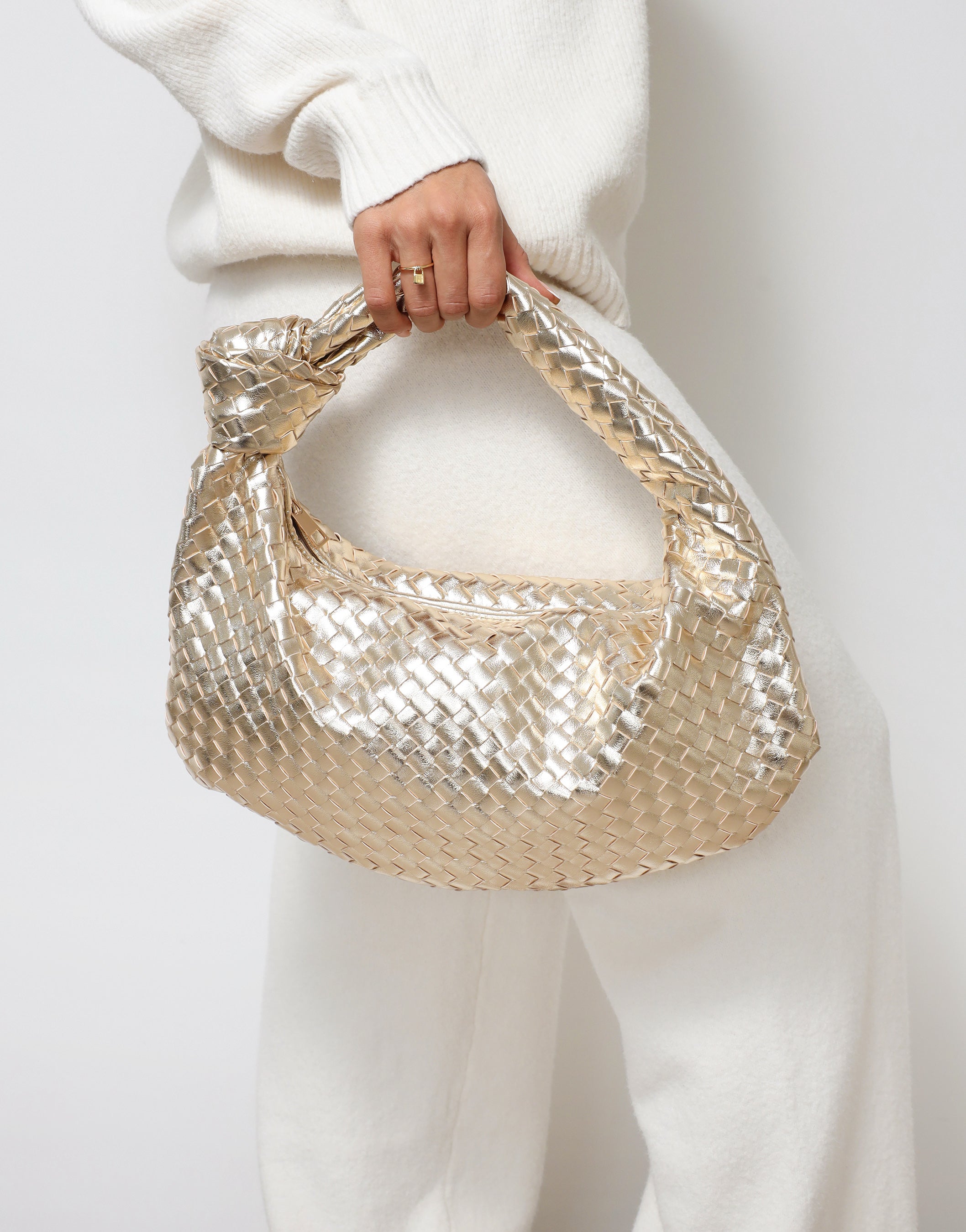 Justine Woven Gold Bag | SIMMI London