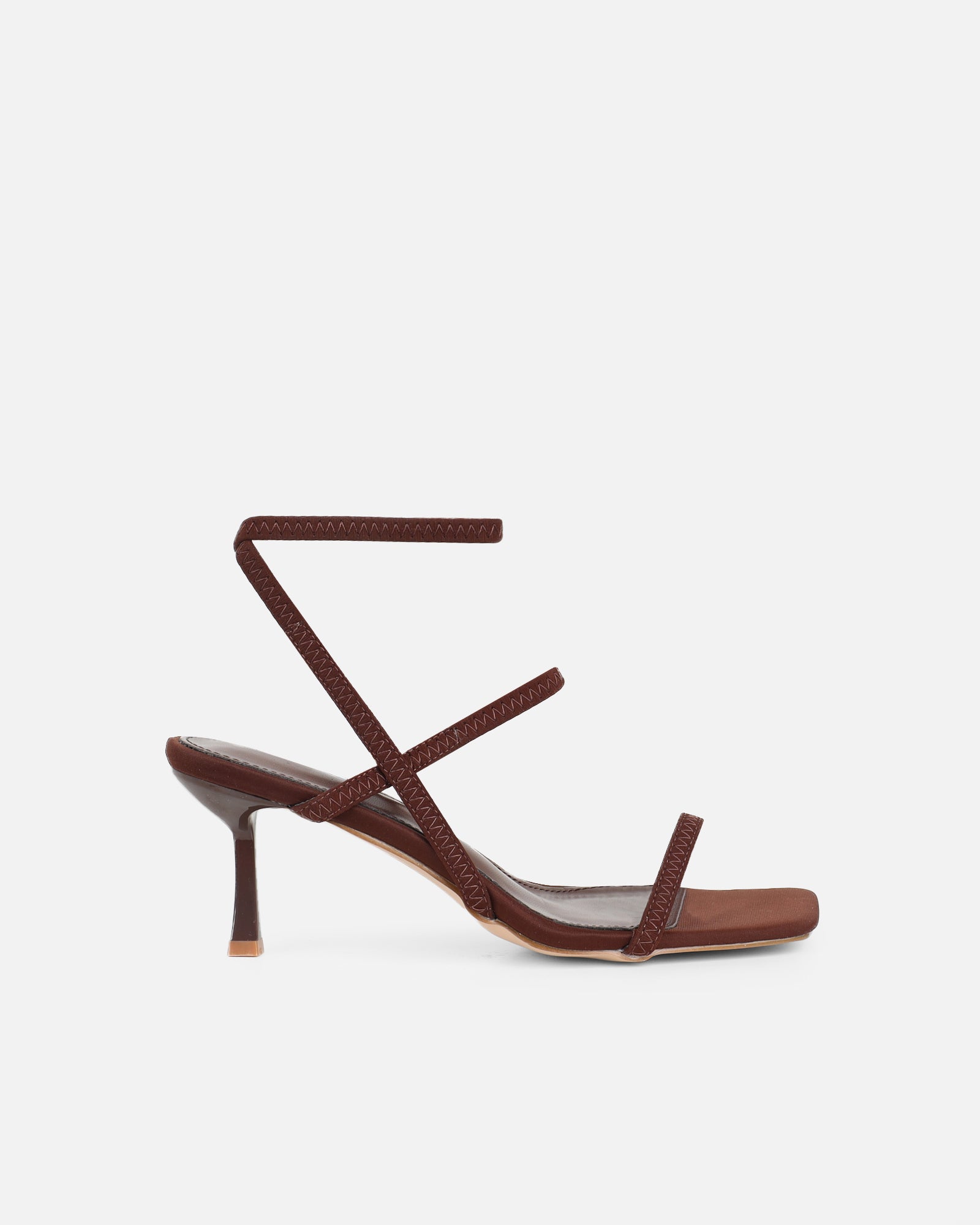 Karson Chocolate Lycra Strappy Heeled Sandals | SIMMI London