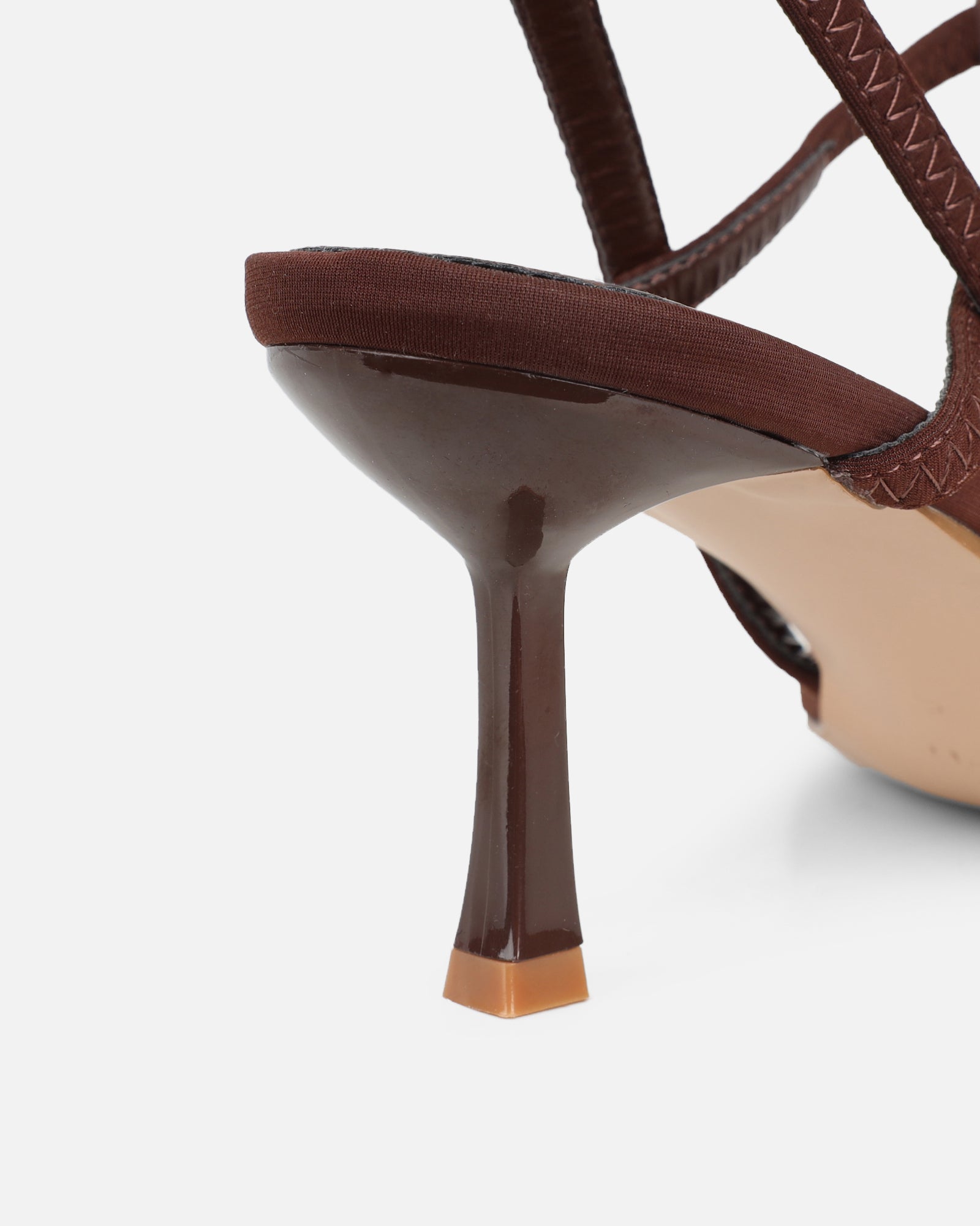 Karson Chocolate Lycra Strappy Heeled Sandals | SIMMI London