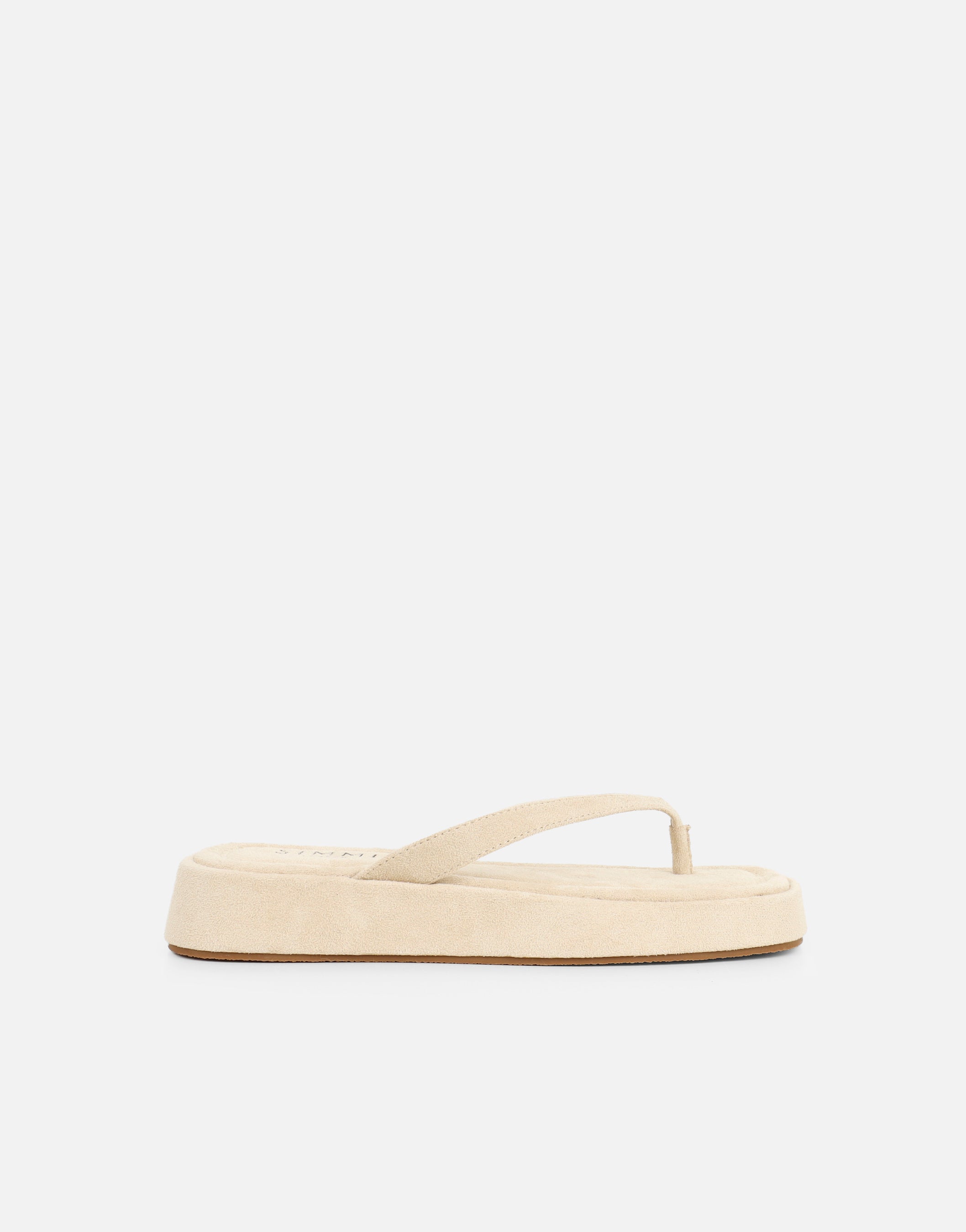 Kimmie Beige Suede Flatform Toe Thong Sandals | SIMMI London