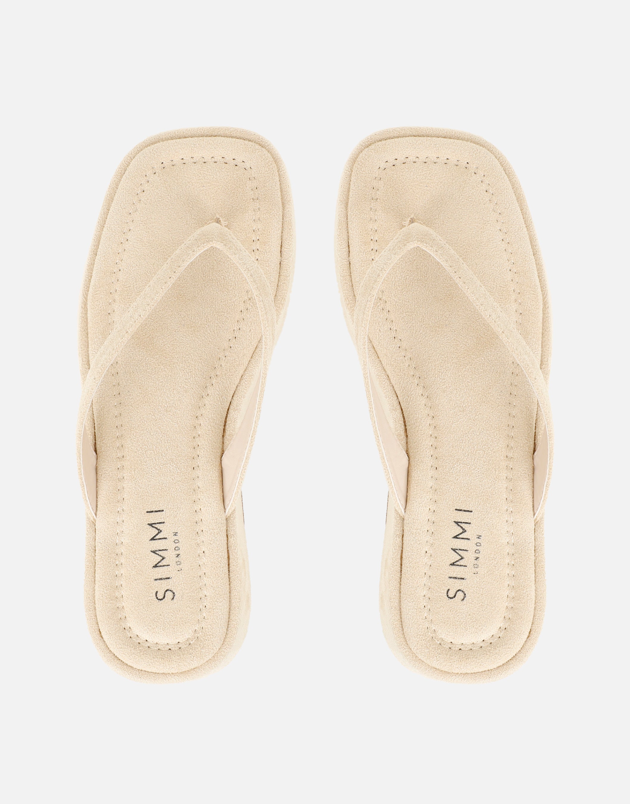 Kimmie Beige Suede Flatform Toe Thong Sandals | SIMMI London