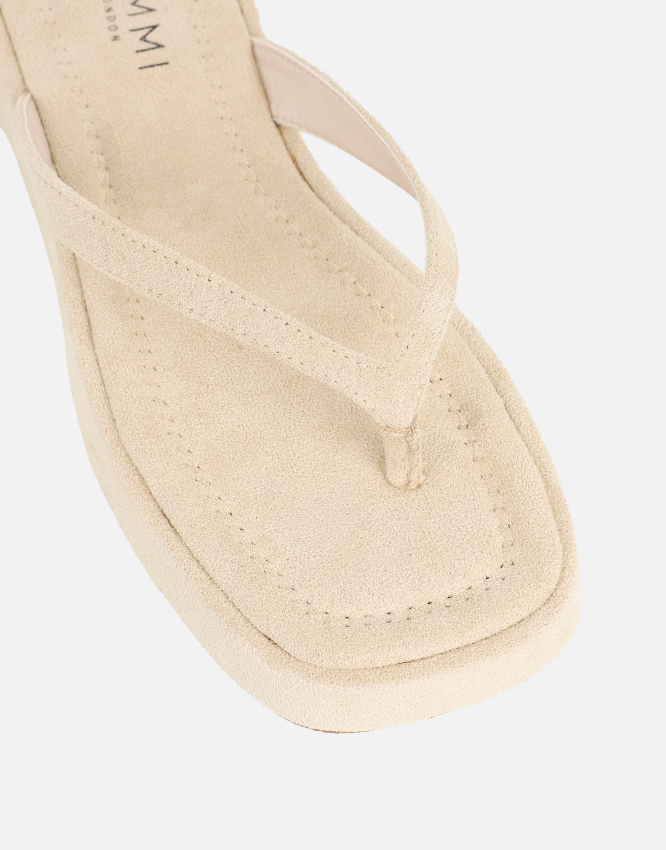 Kimmie Beige Suede Flatform Toe Thong Sandals | SIMMI London