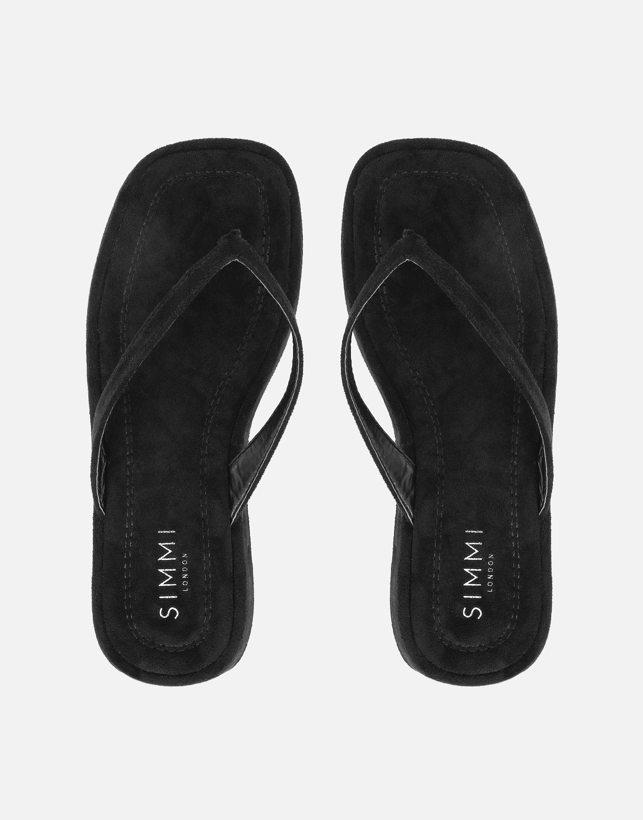 Kimmie Black Suede Flatform Toe Thong Sandals | SIMMI London