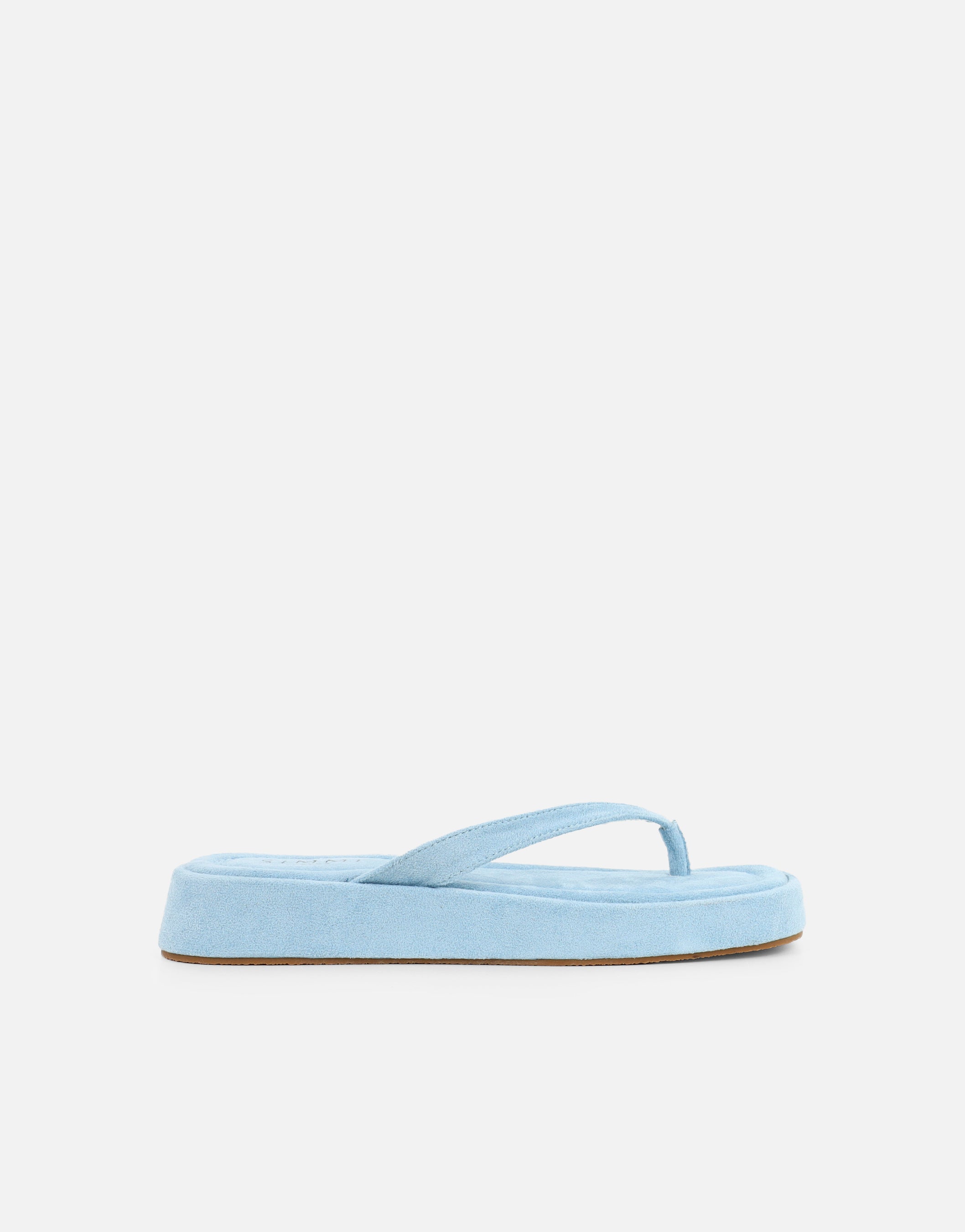 Kimmie Blue Suede Flatform Toe Thong Sandals | SIMMI London