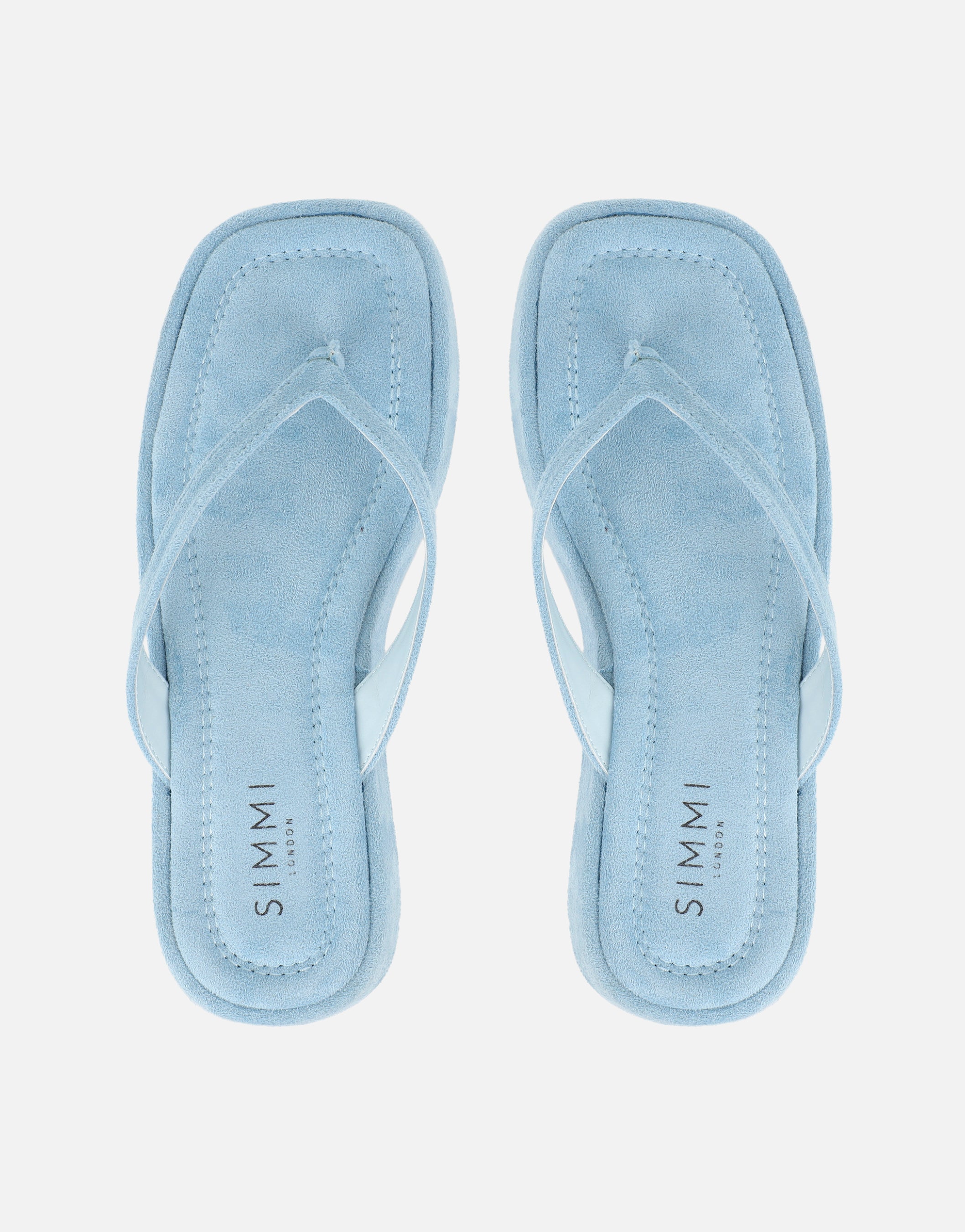 Kimmie Blue Suede Flatform Toe Thong Sandals | SIMMI London
