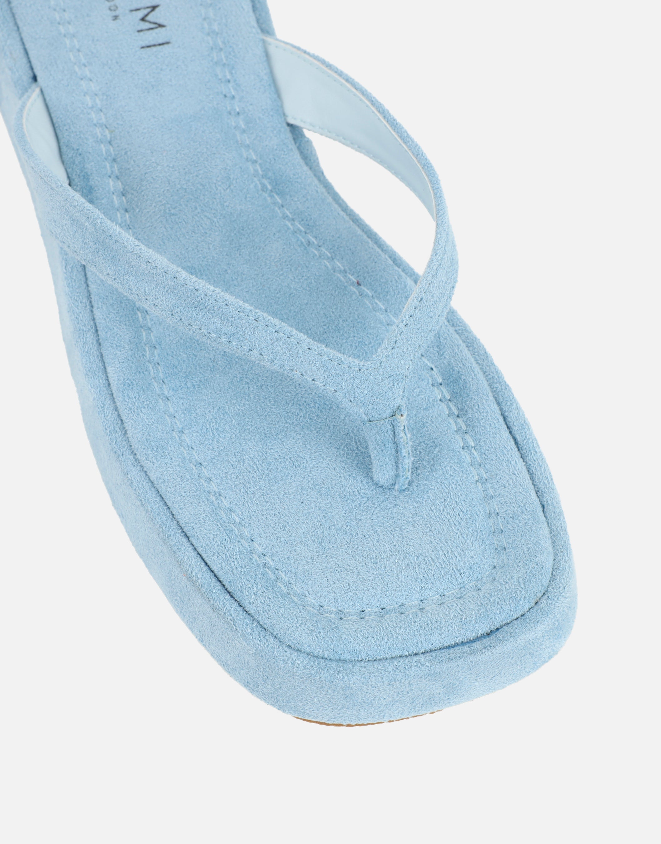 Kimmie Blue Suede Flatform Toe Thong Sandals | SIMMI London
