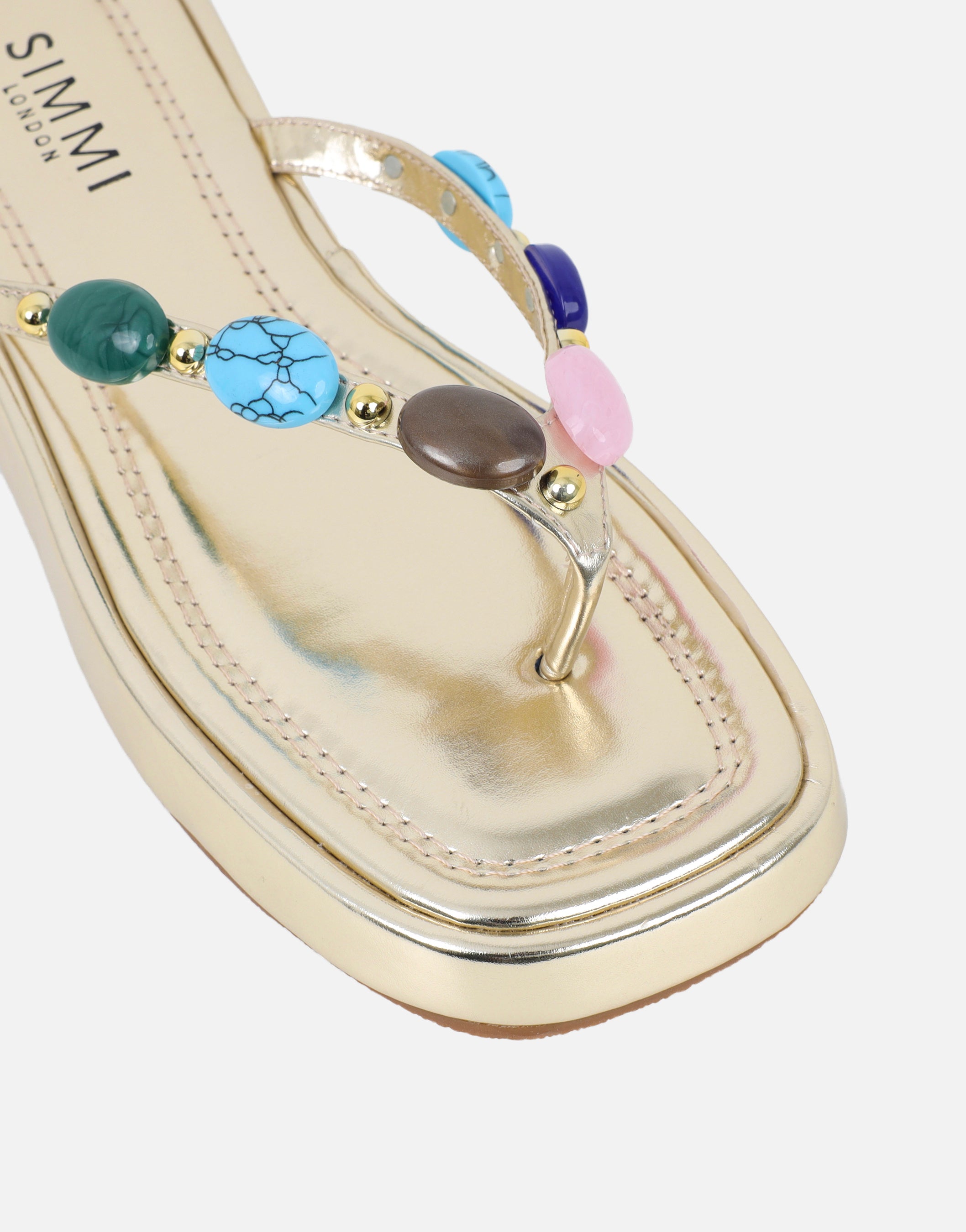 Daisy Gold Metallic Embellished Flatform Sandals | SIMMI London