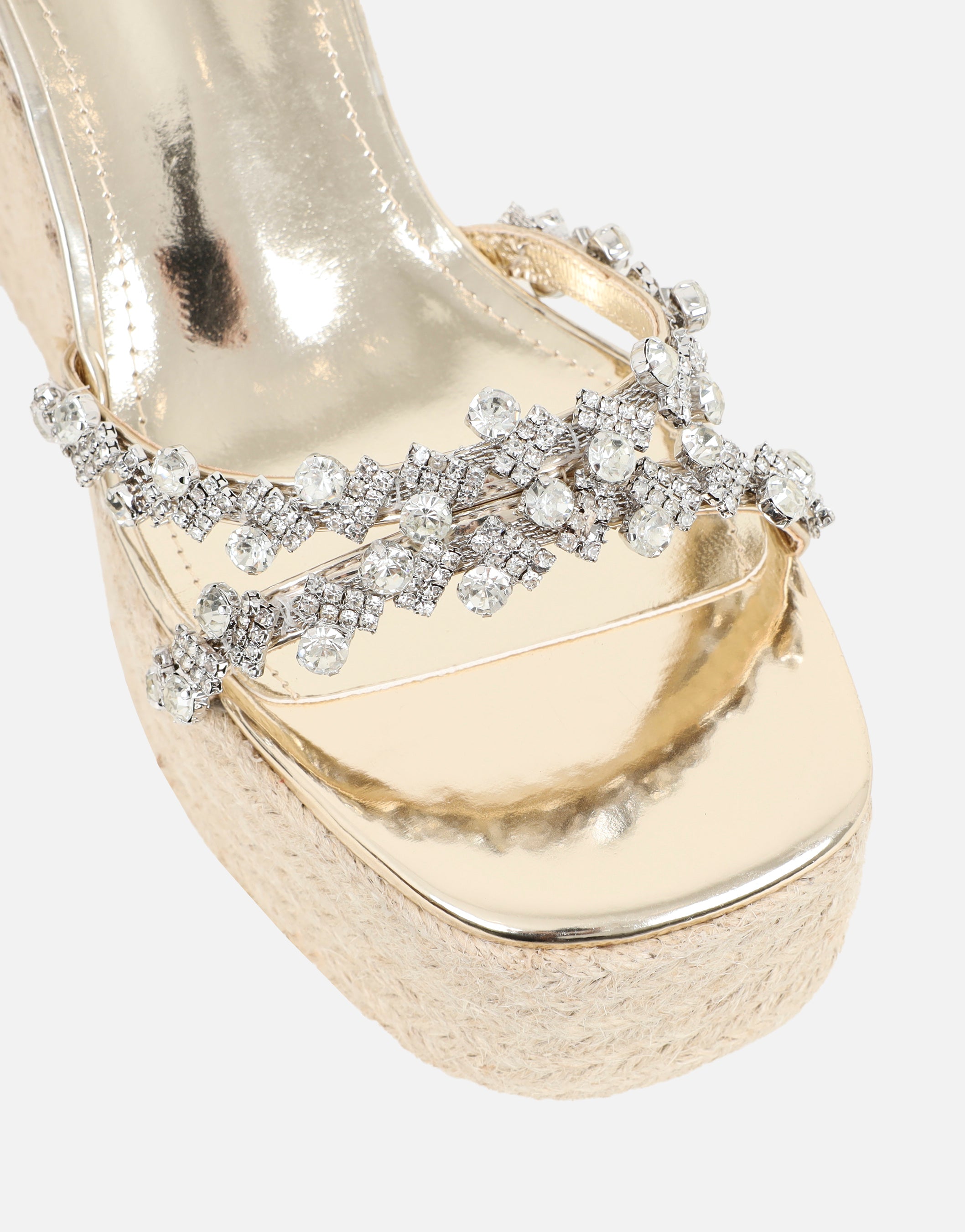 Kat Gold Mirror Diamante Wedge Heeled Sandals | SIMMI London