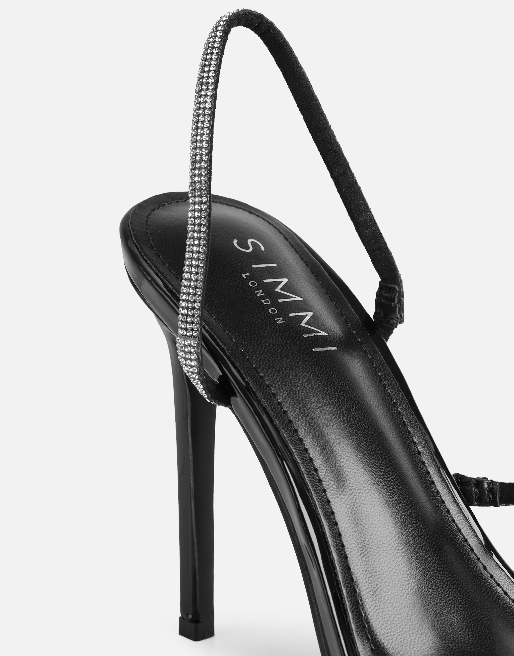 Kristin Black Patent Diamante Slingback Heels | SIMMI London