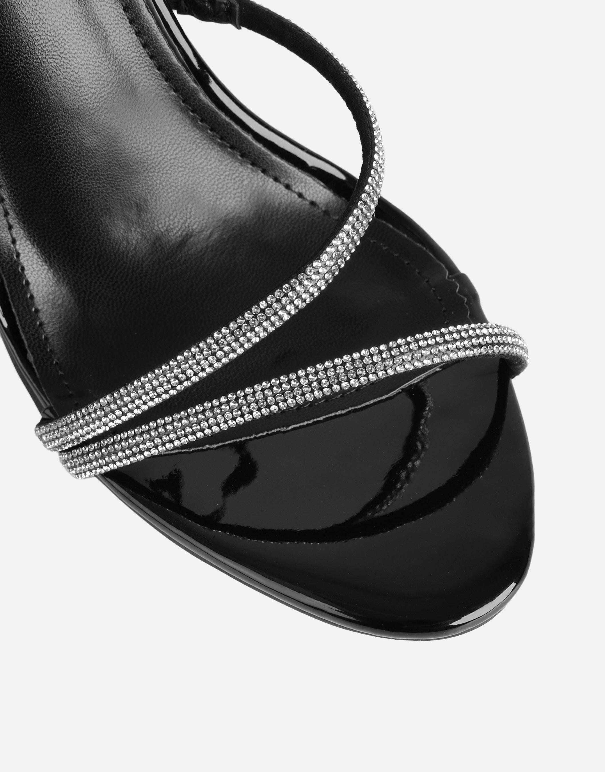 Kristin Black Patent Diamante Slingback Heels | SIMMI London