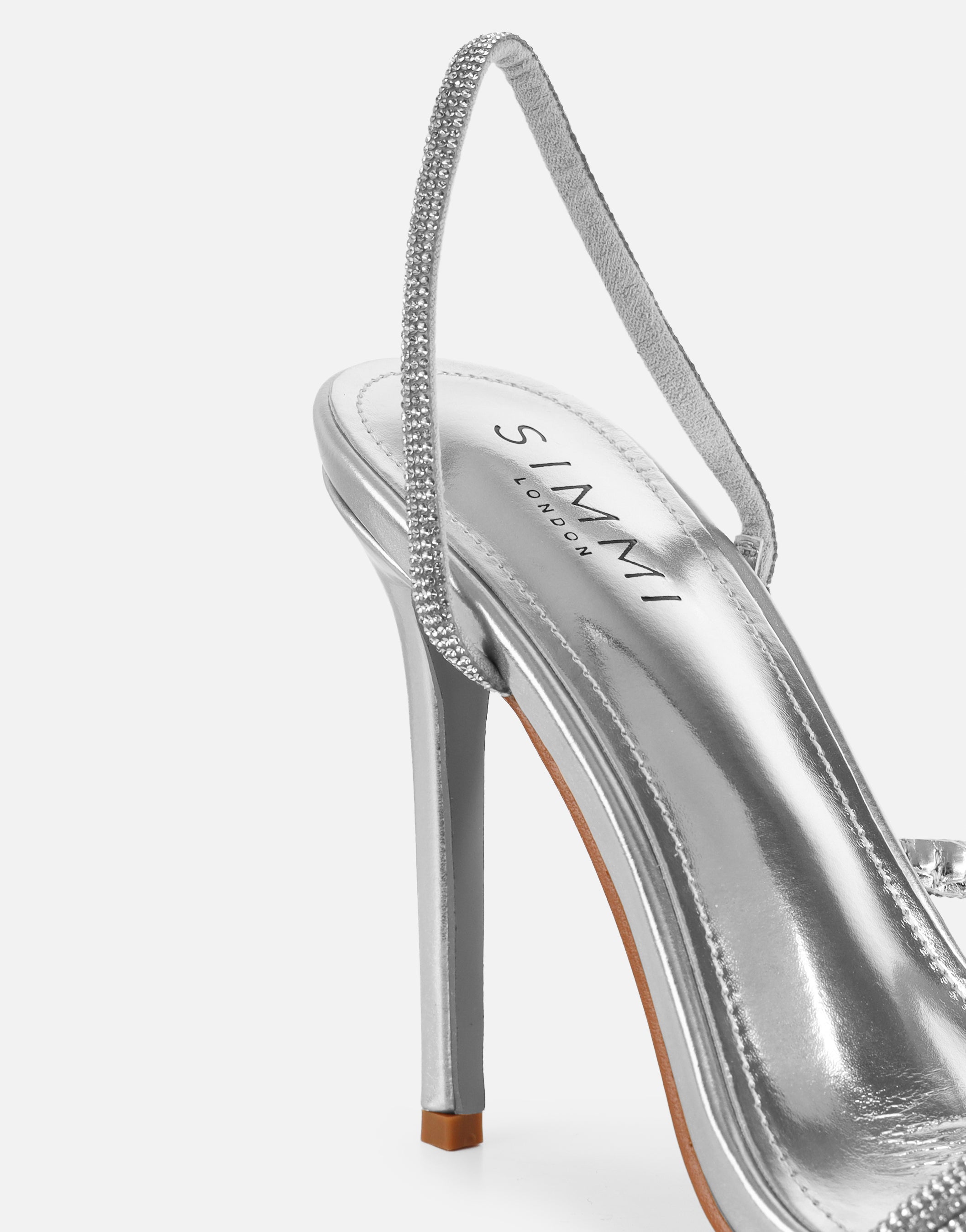 Kristin Silver Metallic Diamante Slingback Heels | SIMMI London