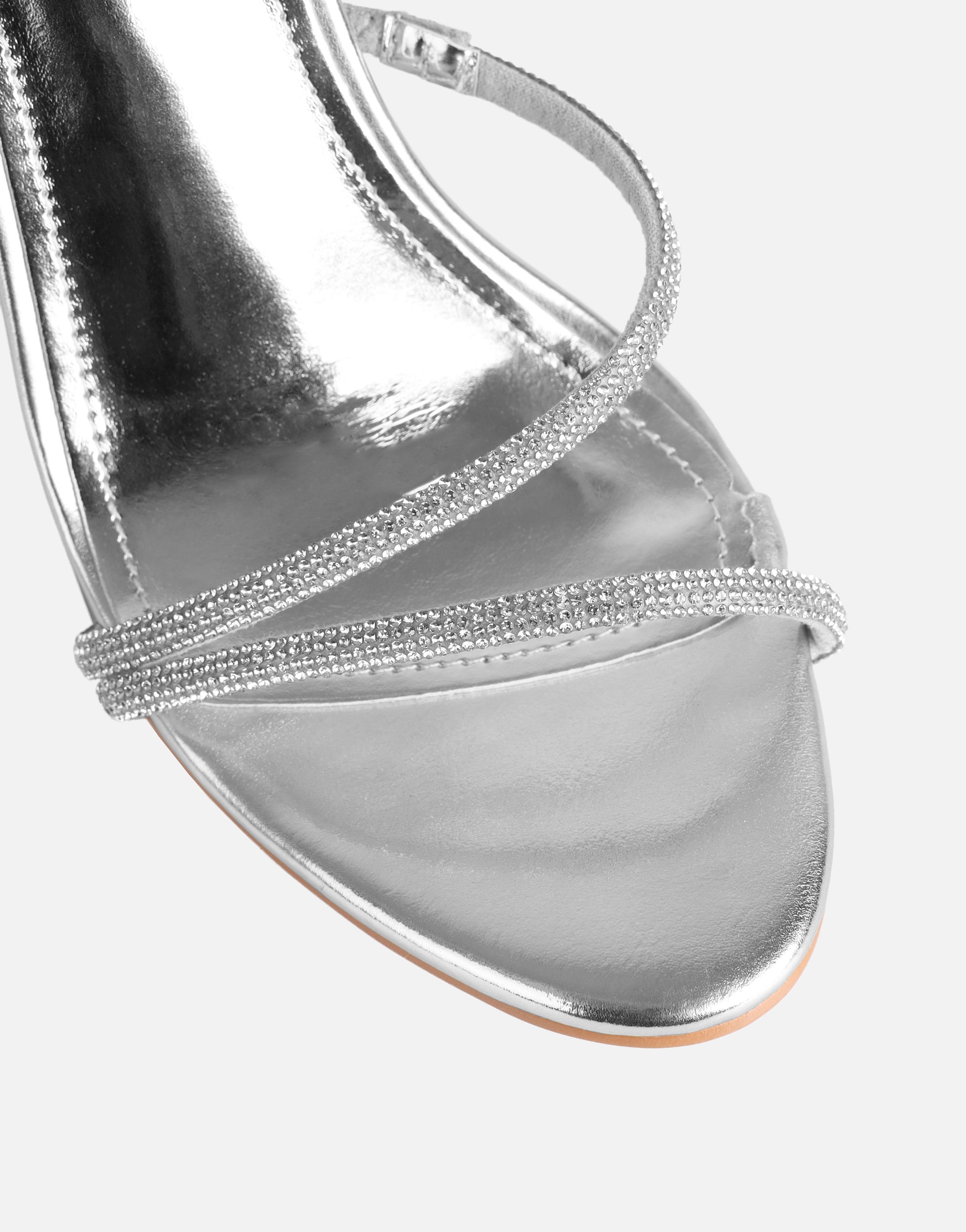 Kristin Silver Metallic Diamante Slingback Heels | SIMMI London