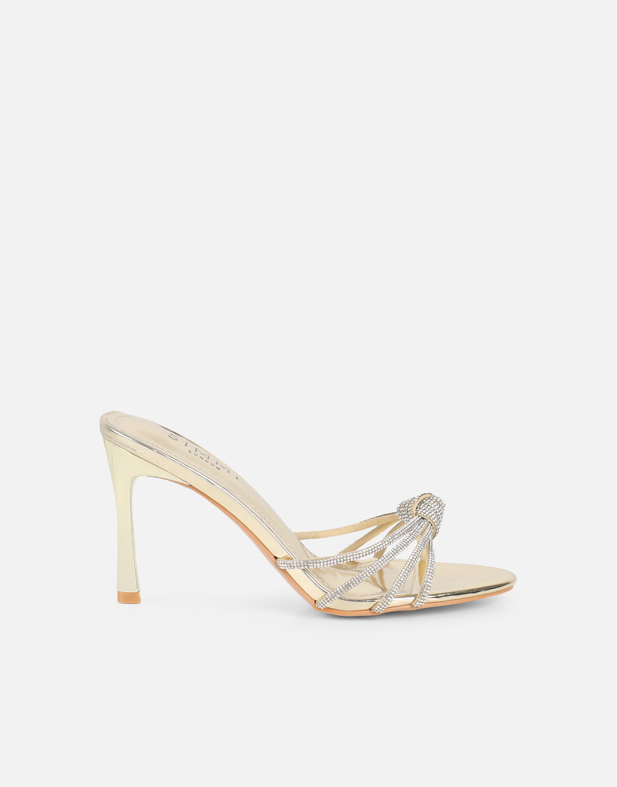 Kyla Gold Mirror Diamante Knot Mules | SIMMI London
