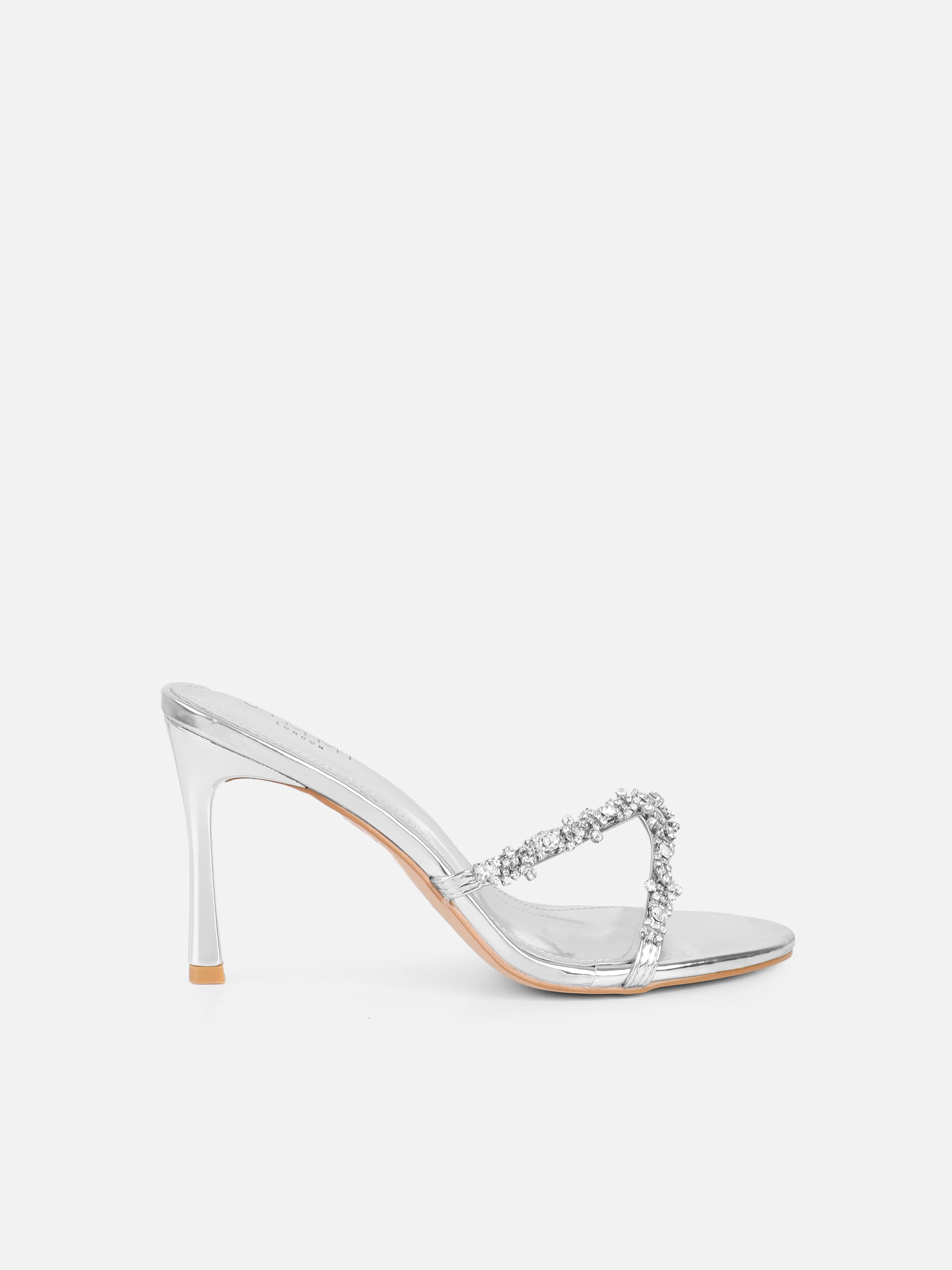 Keely Silver Mirror Diamante Crossover Mules | SIMMI London