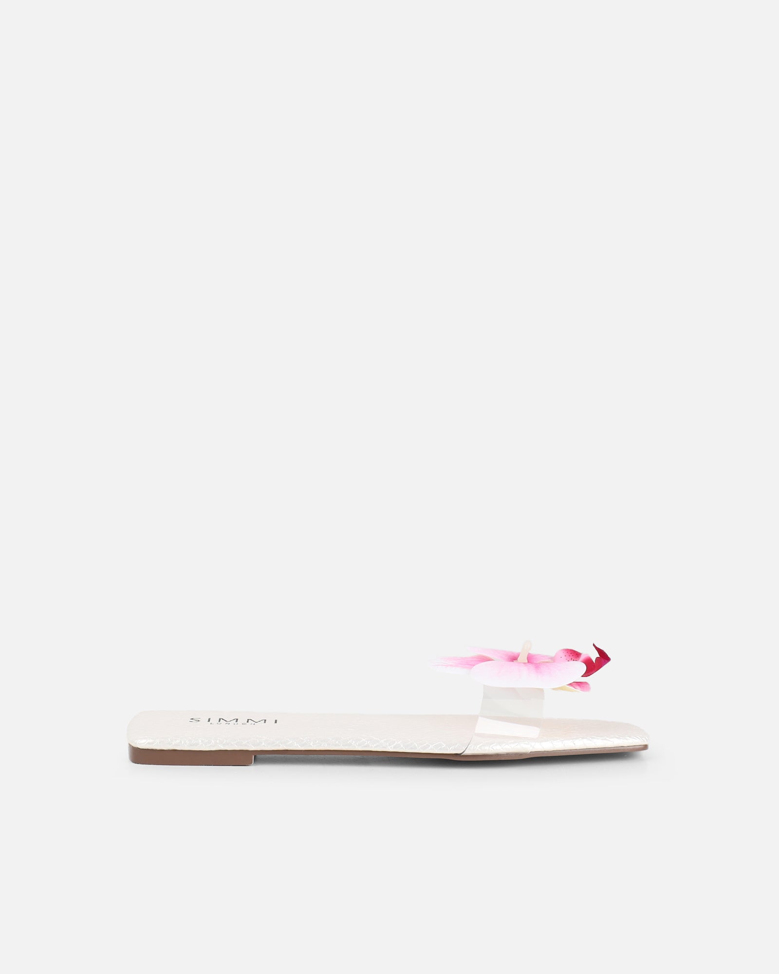Pina White Snake Flower Slip on Flats | SIMMI London