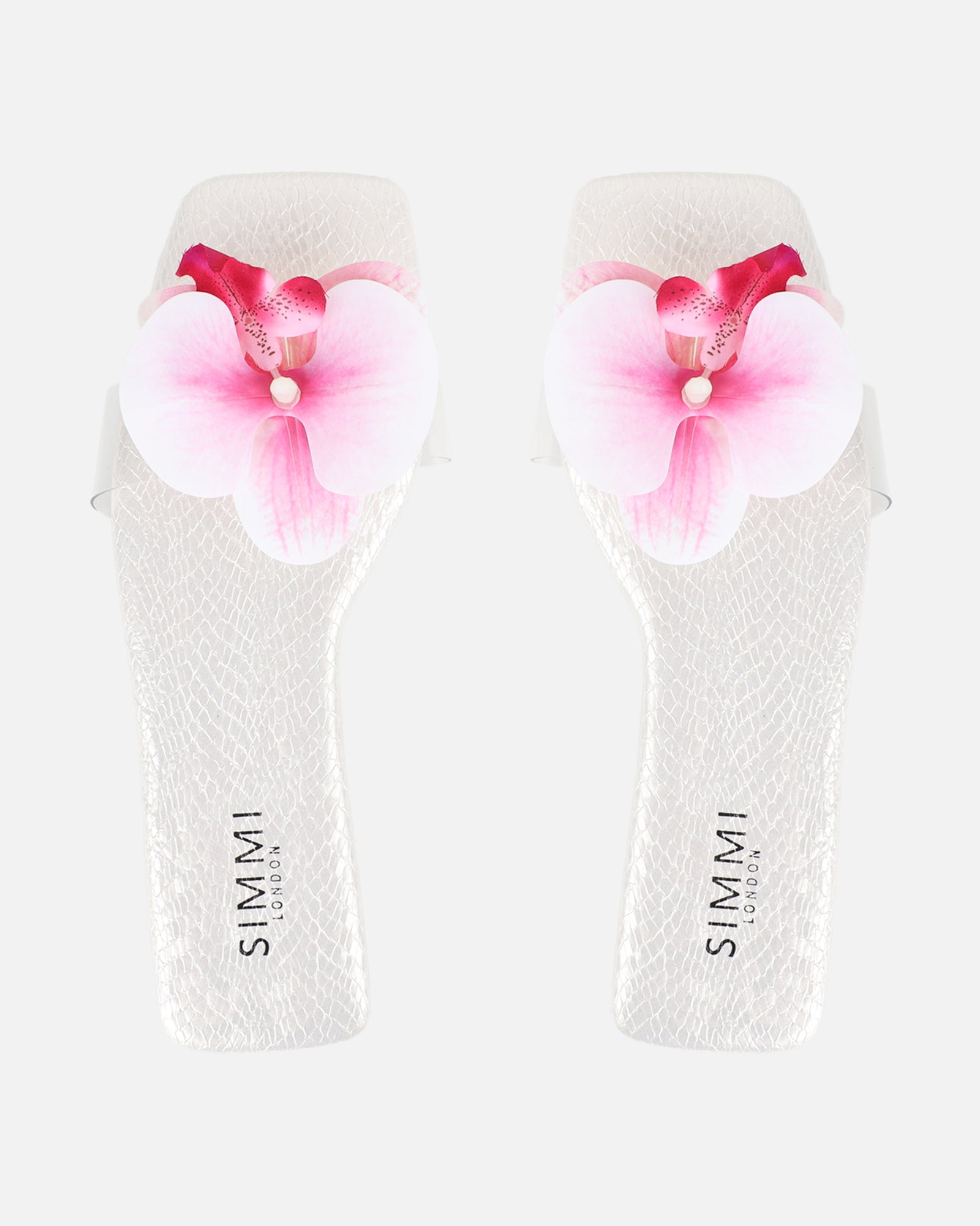 Pina White Snake Flower Slip on Flats | SIMMI London