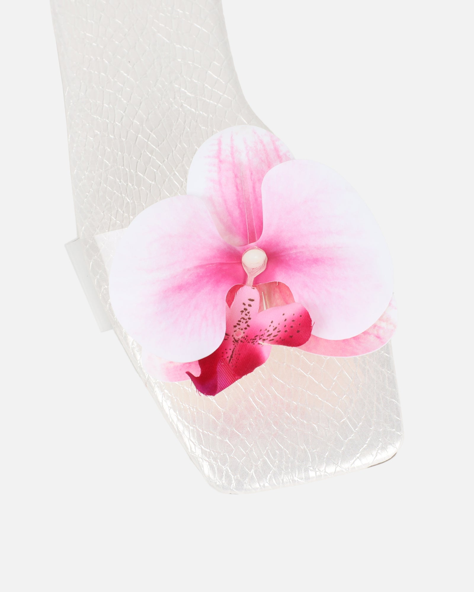 Pina White Snake Flower Slip on Flats | SIMMI London