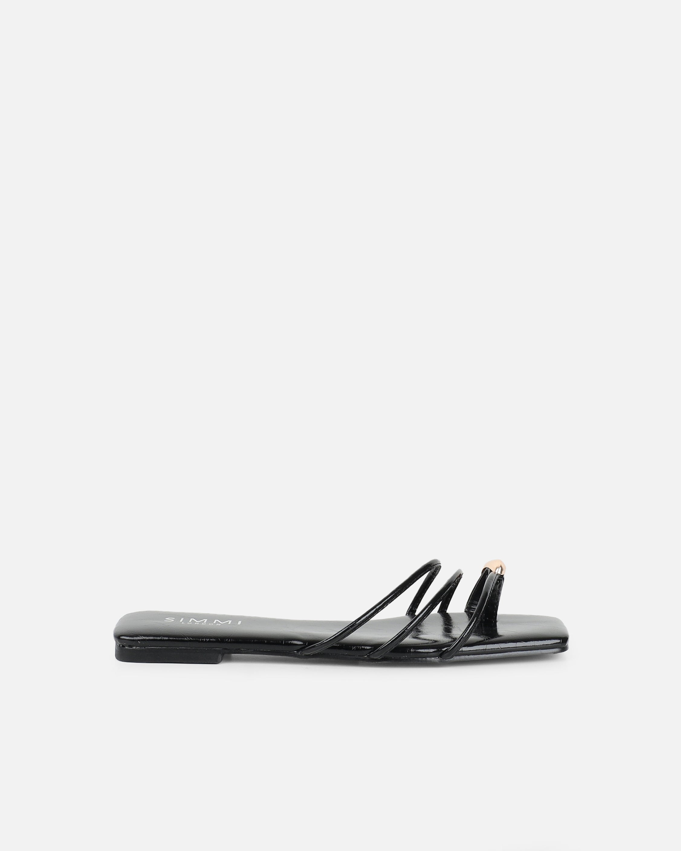 Porto Black Gold Toe Detail Sandals | SIMMI London