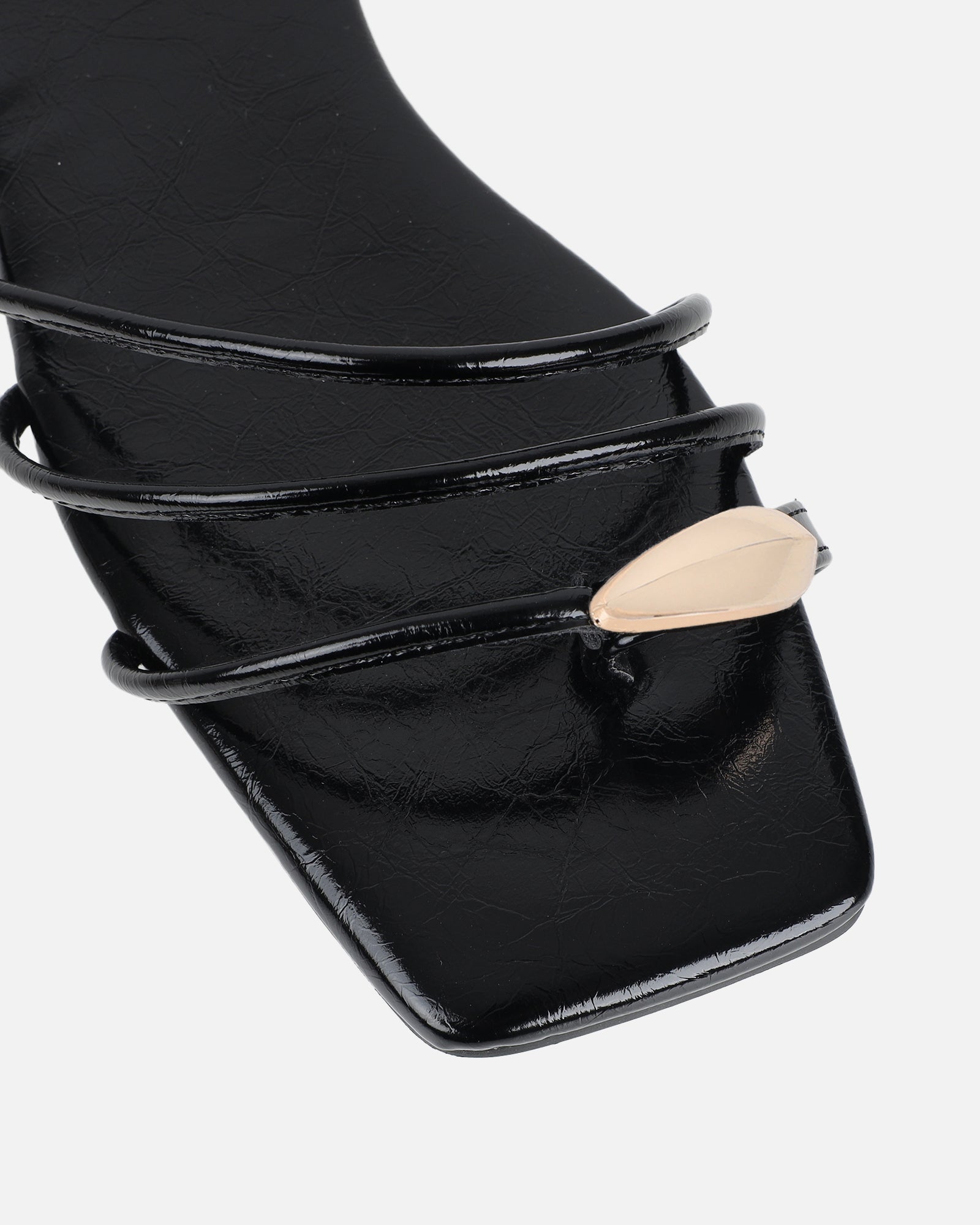 Porto Black Gold Toe Detail Sandals | SIMMI London