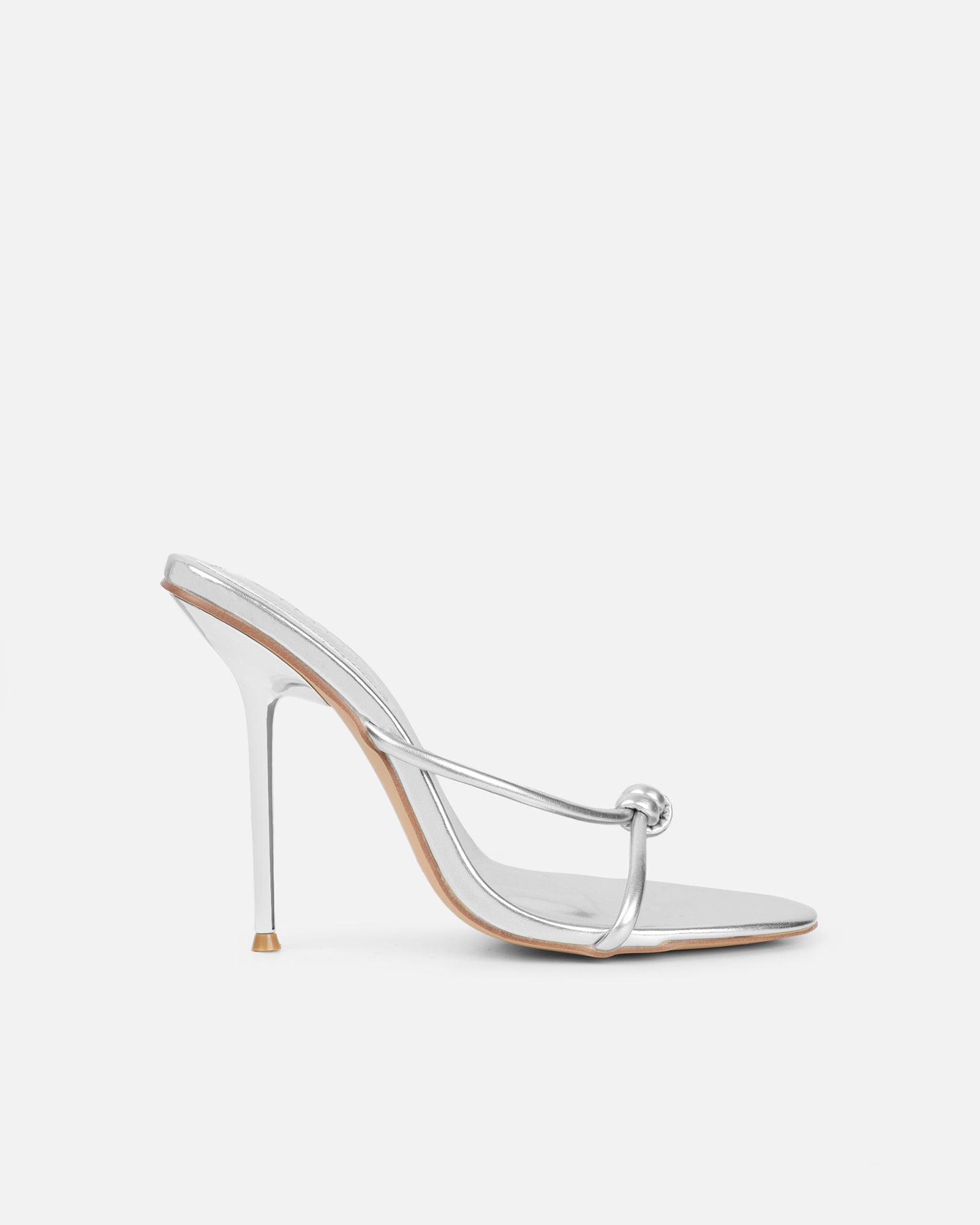 Louna Silver Metallic Twist Heeled Sandals | SIMMI London