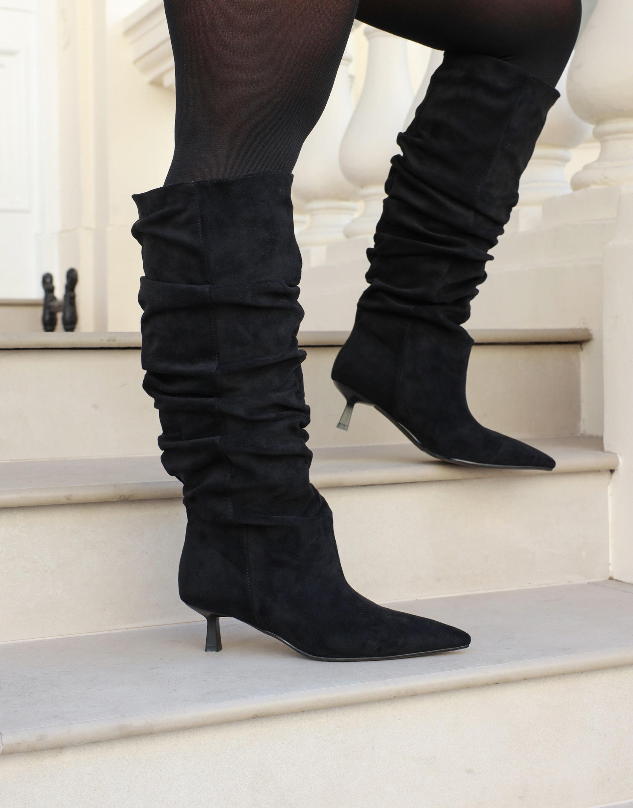 Lammy Black Suedette Ruched Boots | SIMMI London