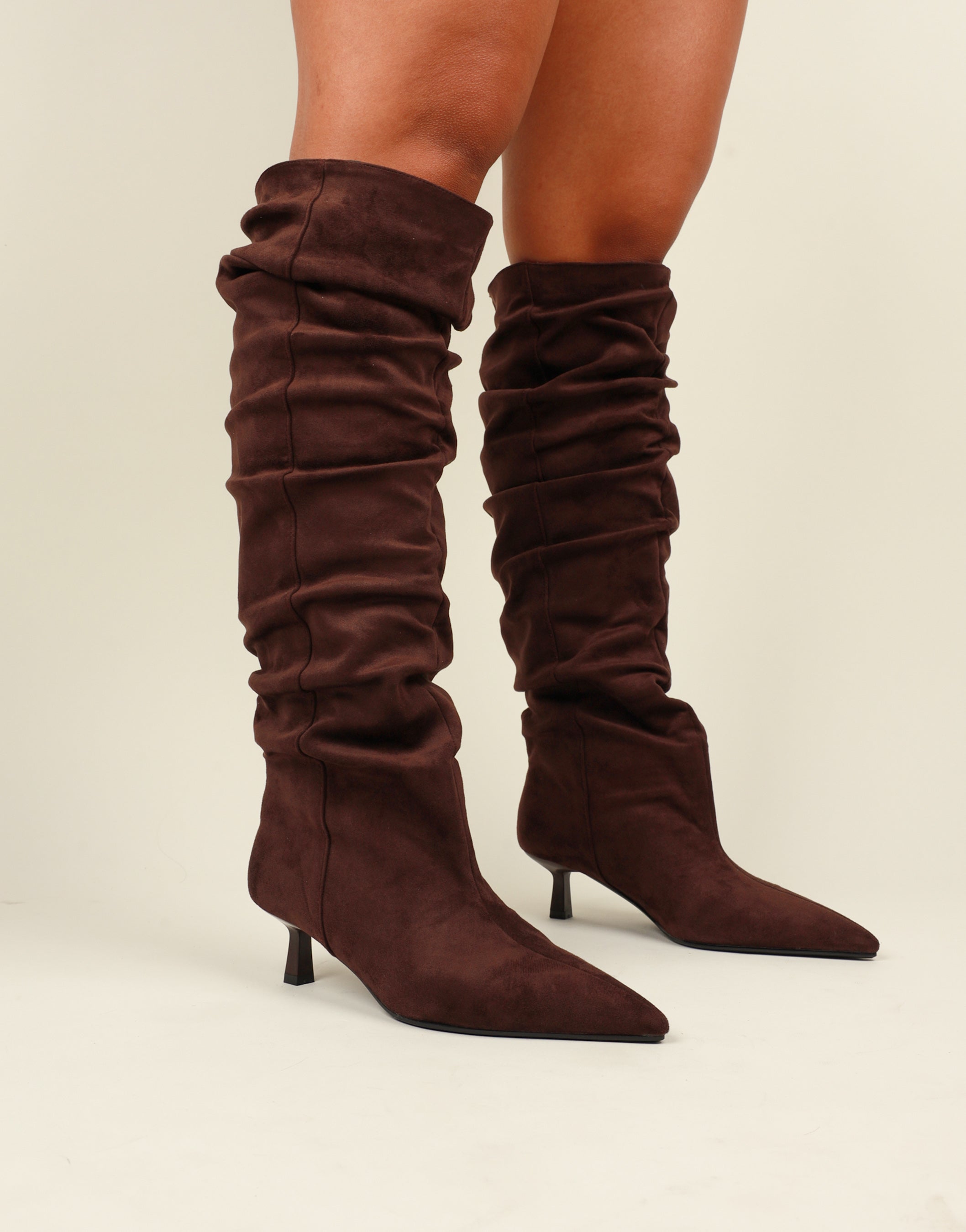 Lammy Brown Suedette Ruched Boots | SIMMI London