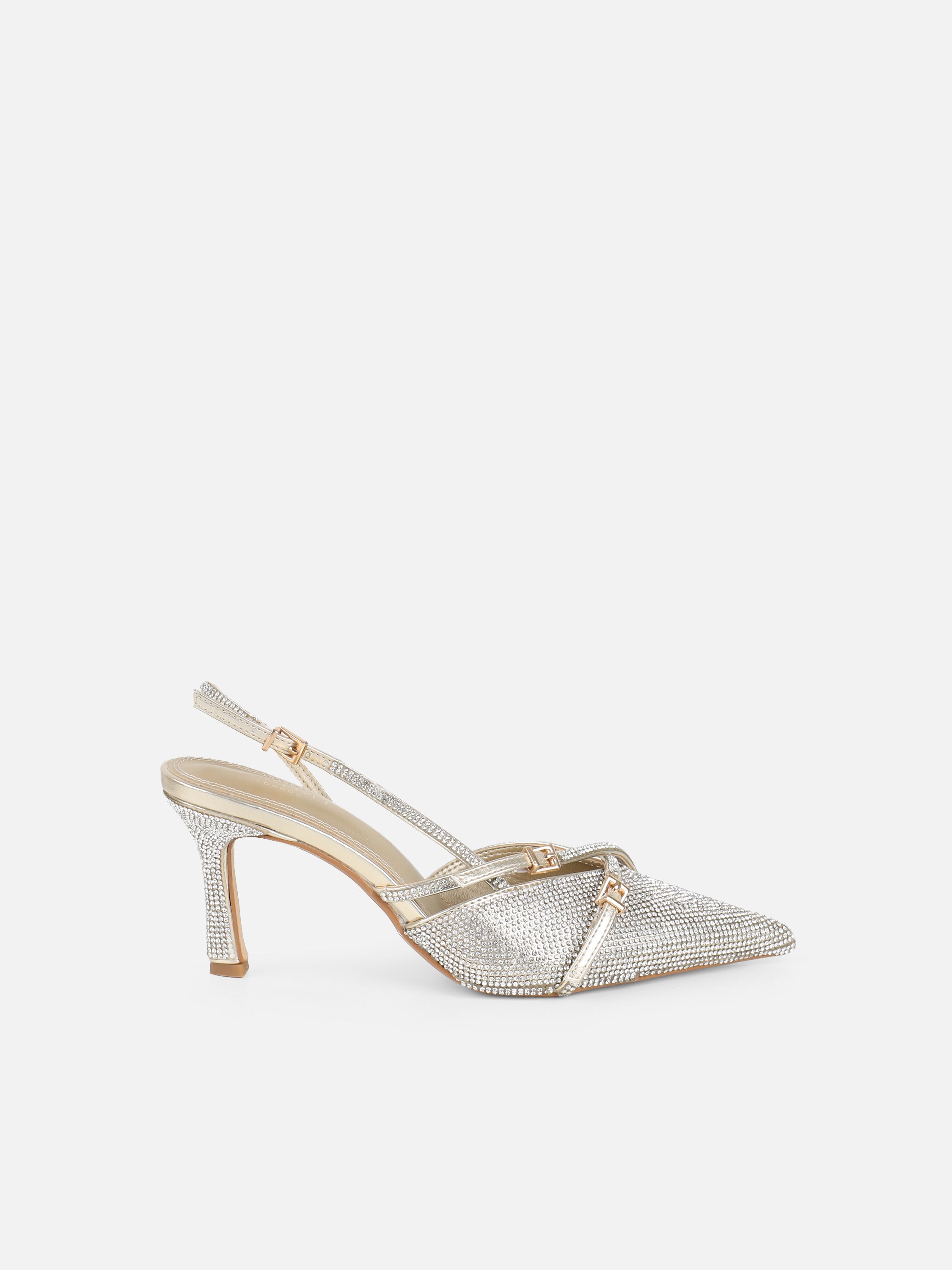 Serenitie Gold Diamante Buckle Detail Slingback Court Shoes | SIMMI London