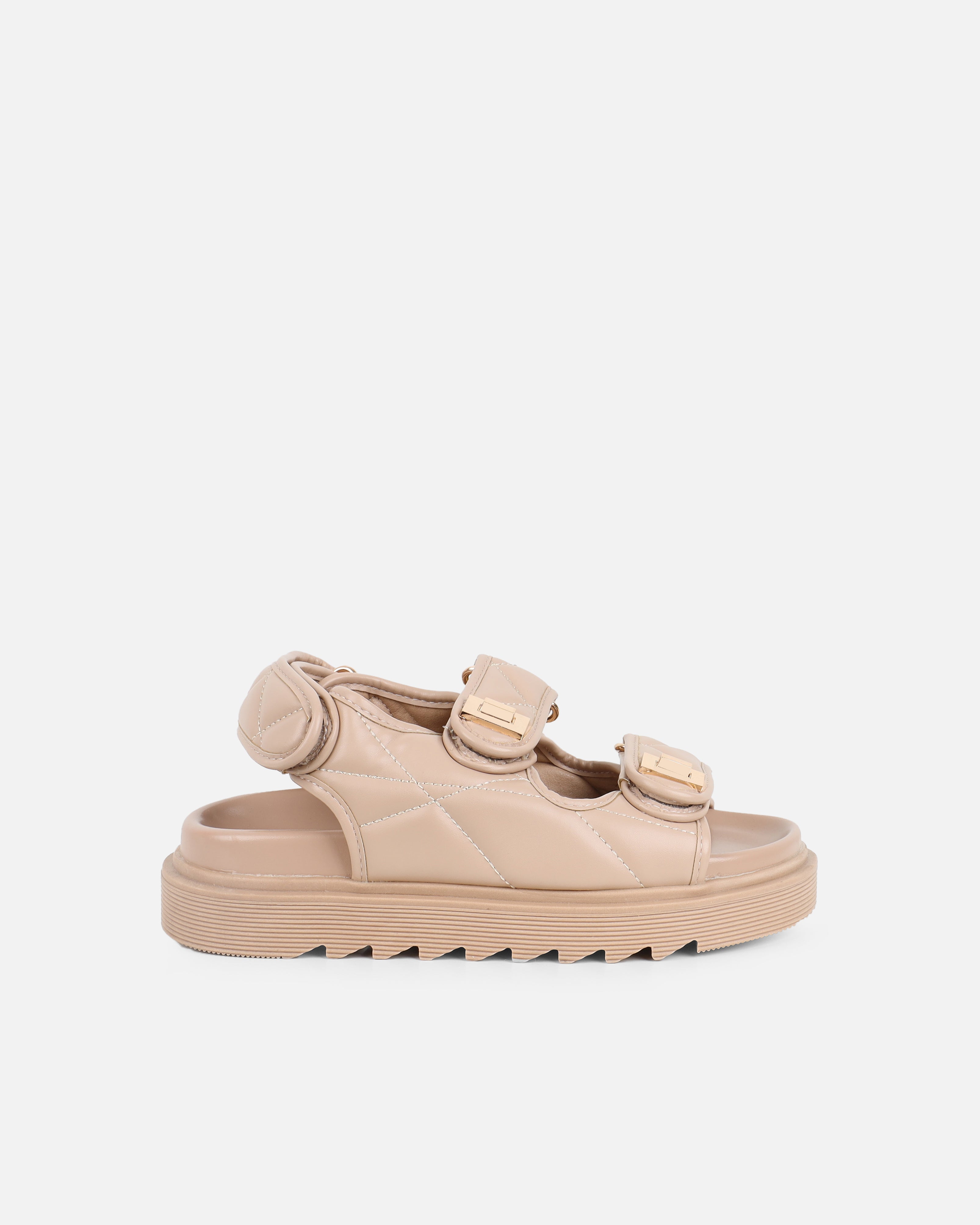 Eboni Nude Chunky Flat Sandals | SIMMI London