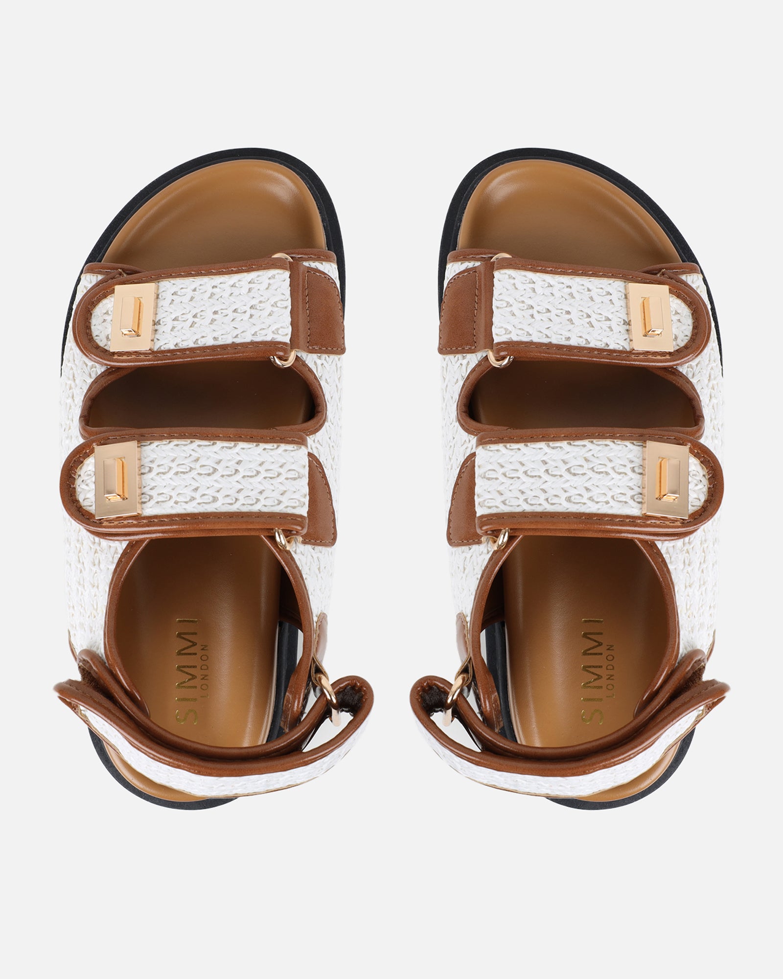 Patricia White and Tan Woven Chunky Sandals | SIMMI London