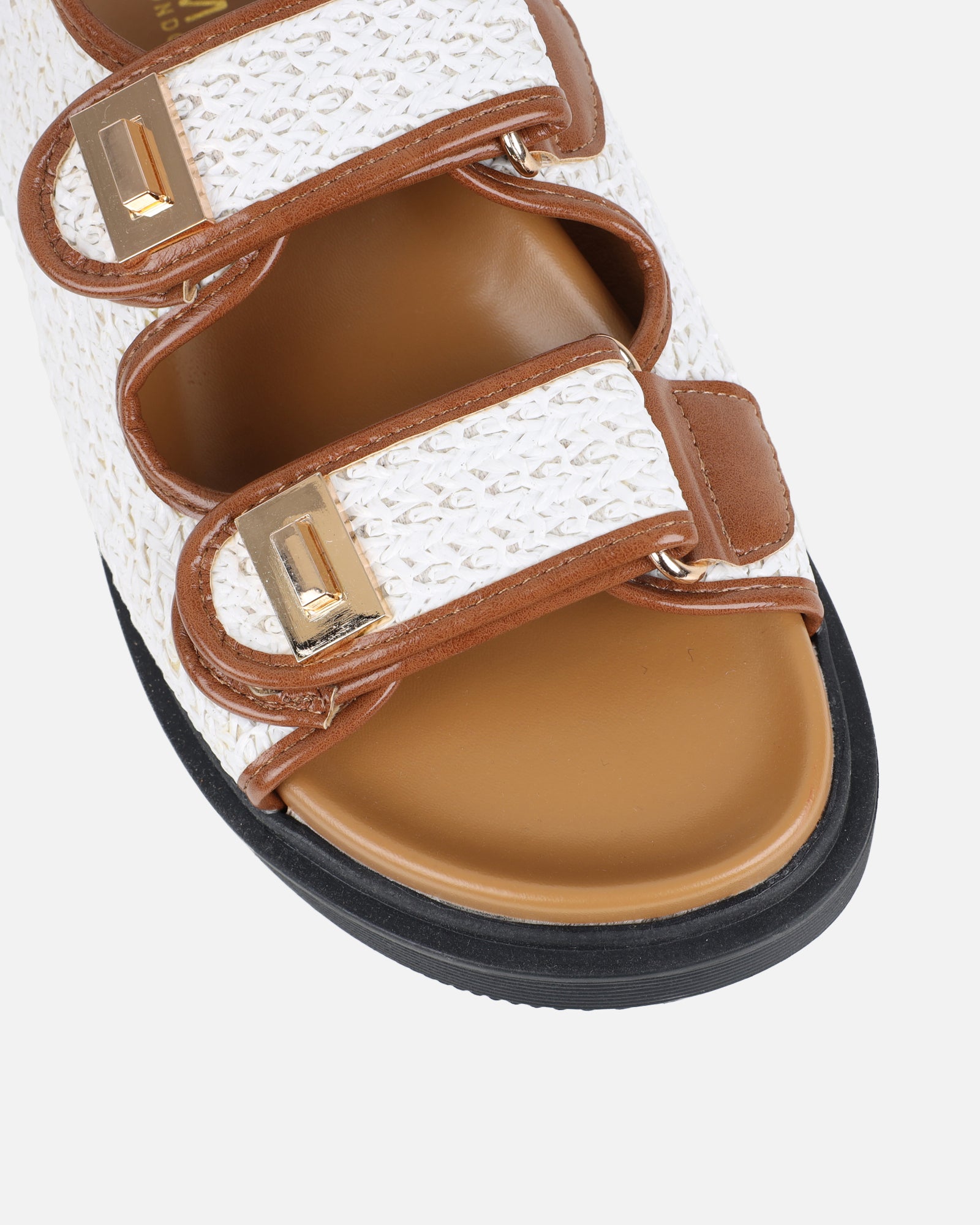 Patricia White and Tan Woven Chunky Sandals | SIMMI London