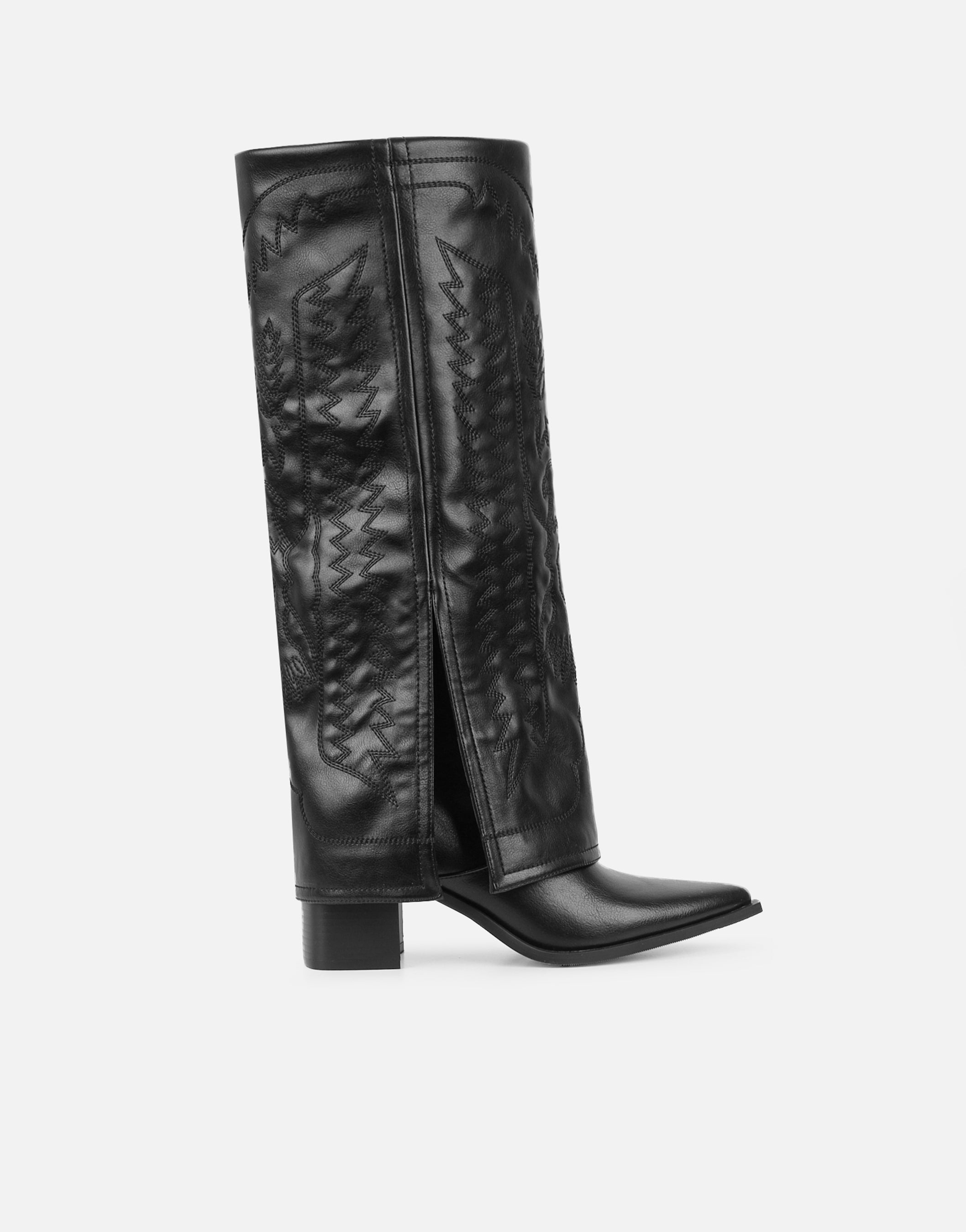 Liston Black Western Stitch Detail Heeled Boots | SIMMI London