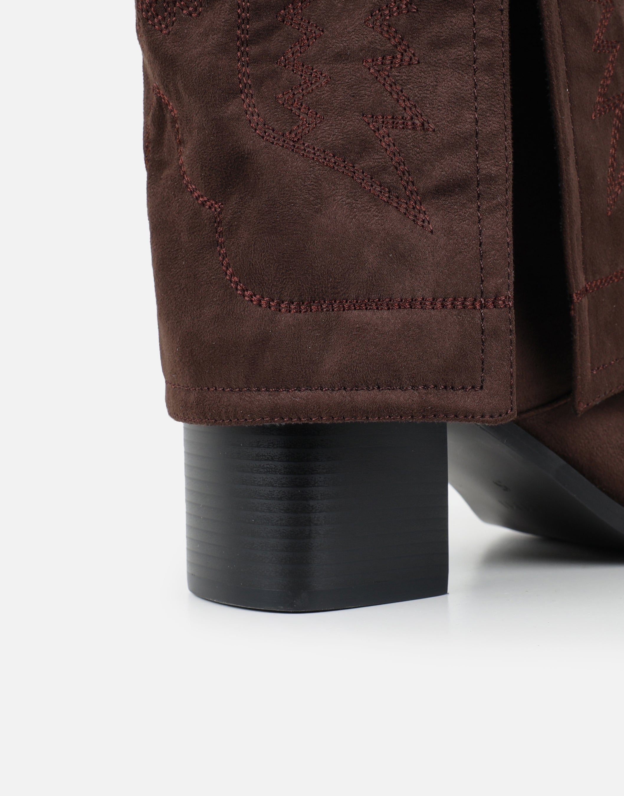 Liston Brown Suede Western Stitch Detail Heeled Boots | SIMMI London