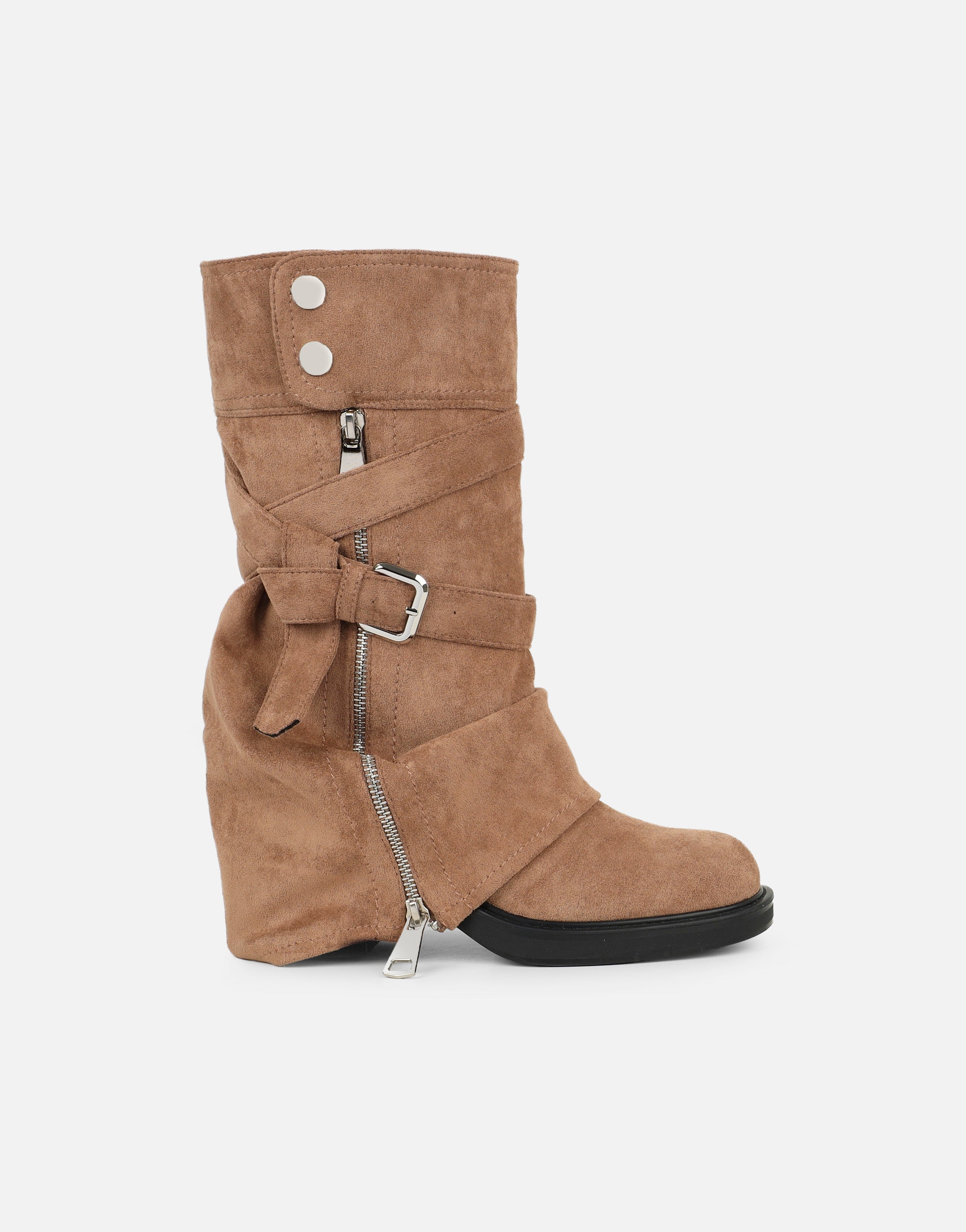 Lowry Beige Suede Foldover Chunky Boots | SIMMI London