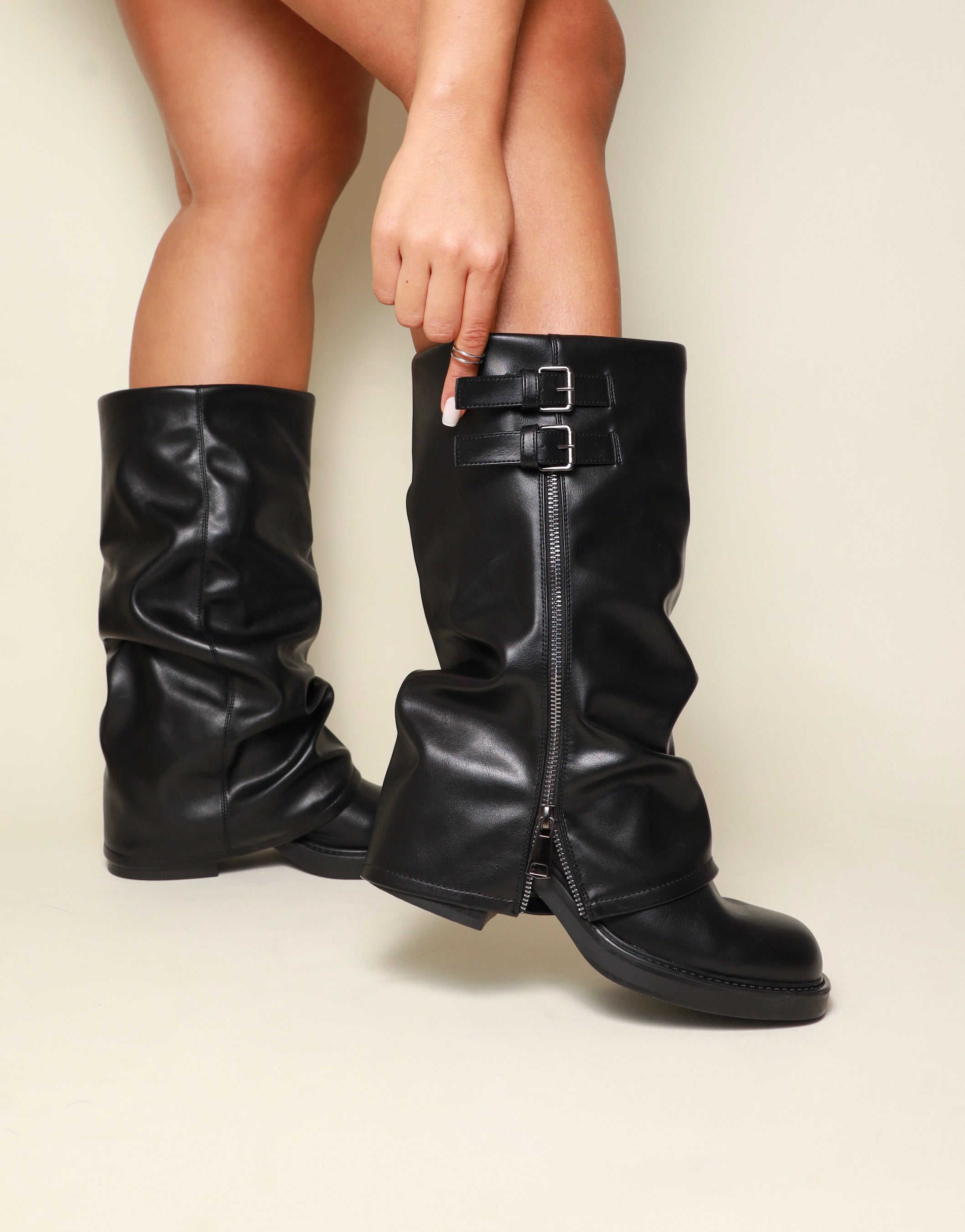 Lester Black PU Chunky Boots | SIMMI London