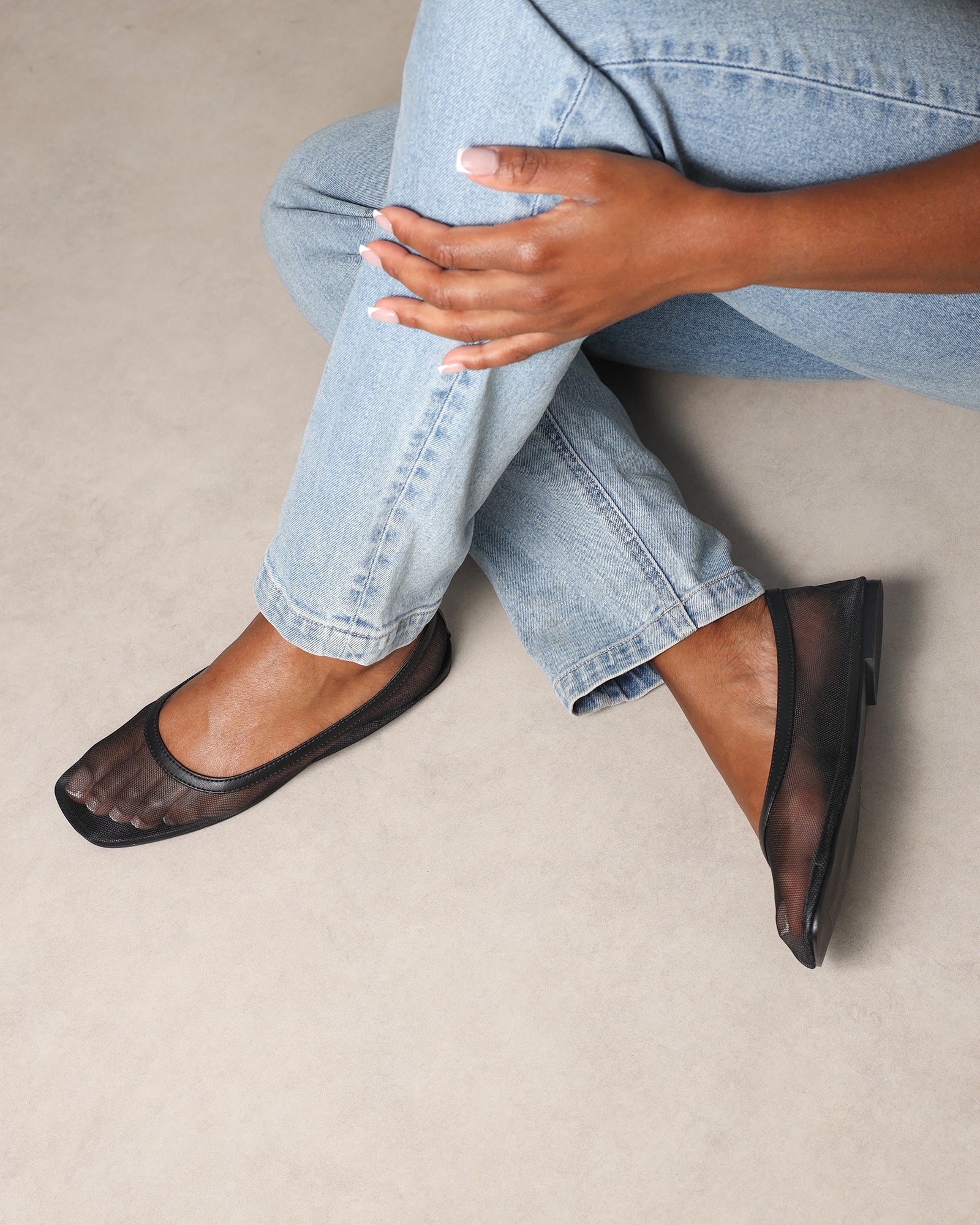 Luanne Black Mesh Ballerina Flats | SIMMI London