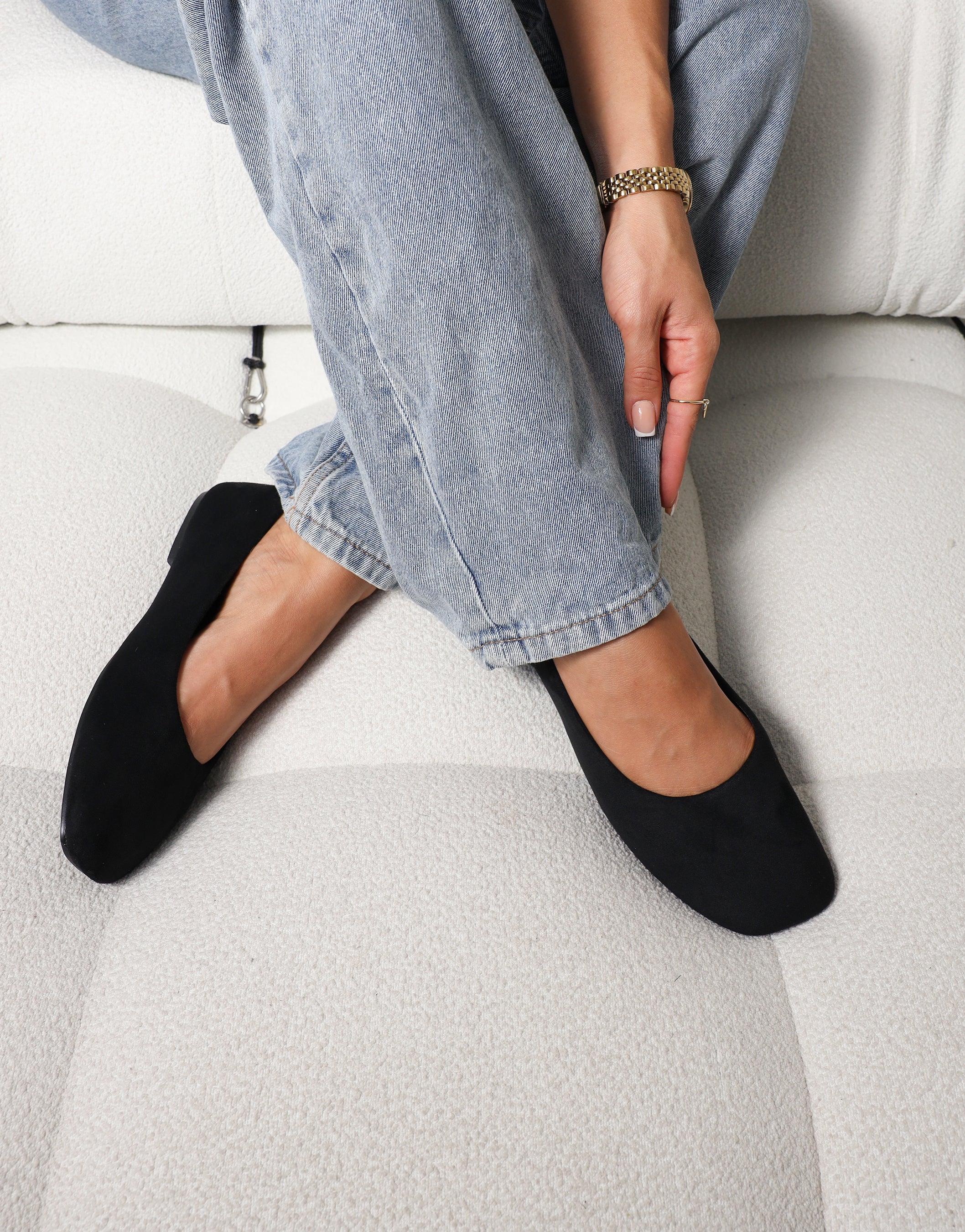 Viktoria Black Suede Ballerina Flats | SIMMI London