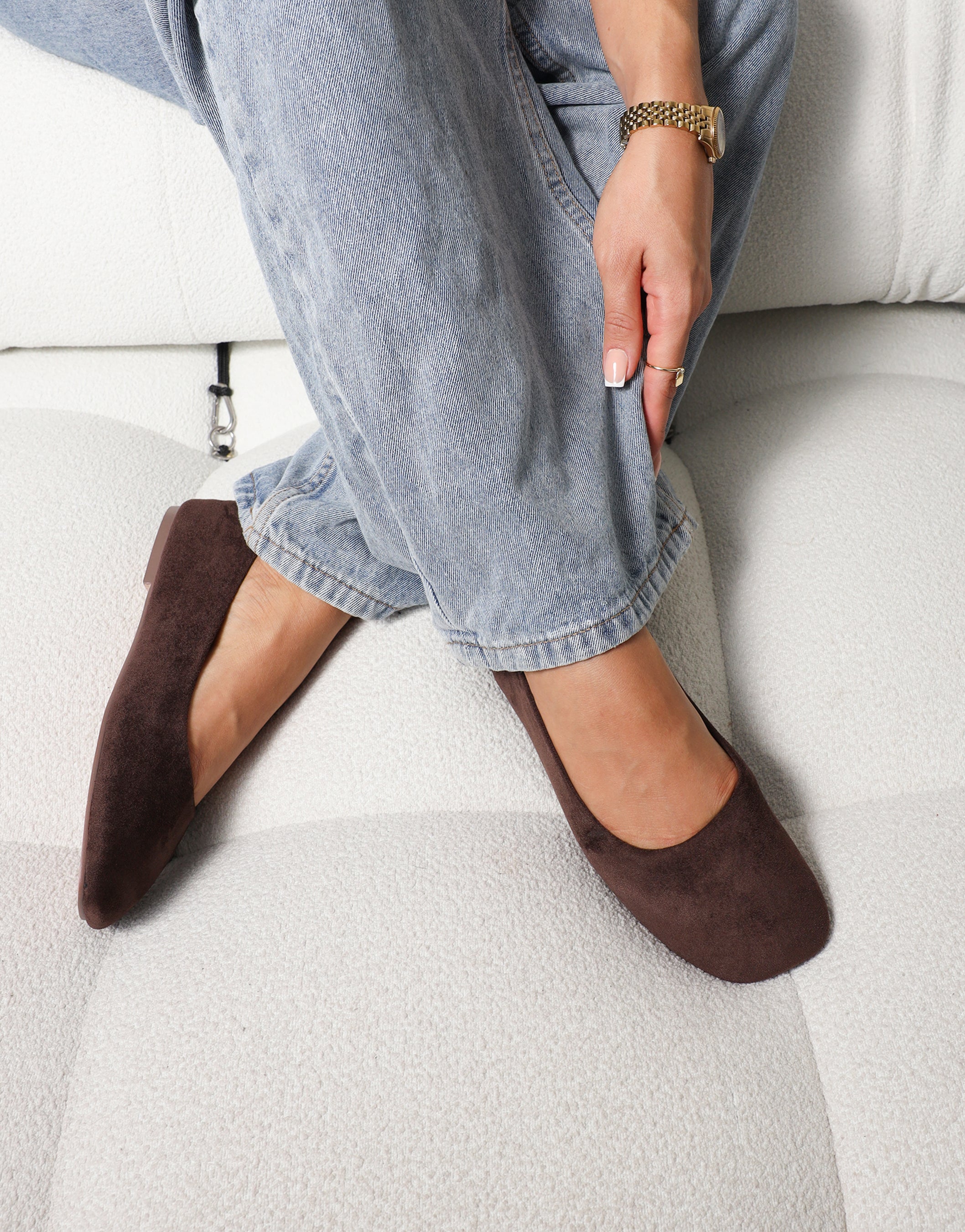 Viktoria Brown Suede Ballerina Flats | SIMMI London