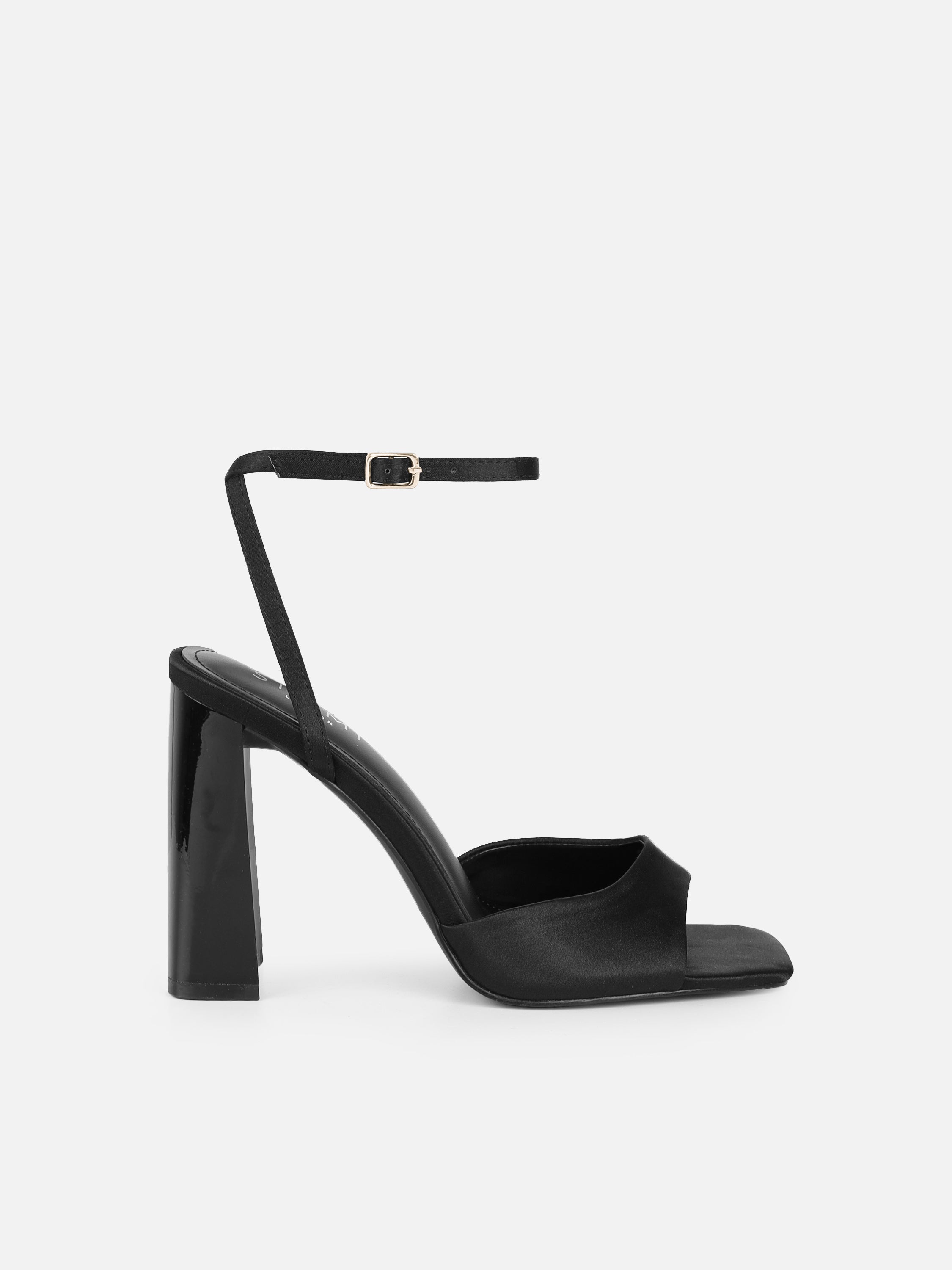Jeena Black Satin Block Heeled Sandals | SIMMI London