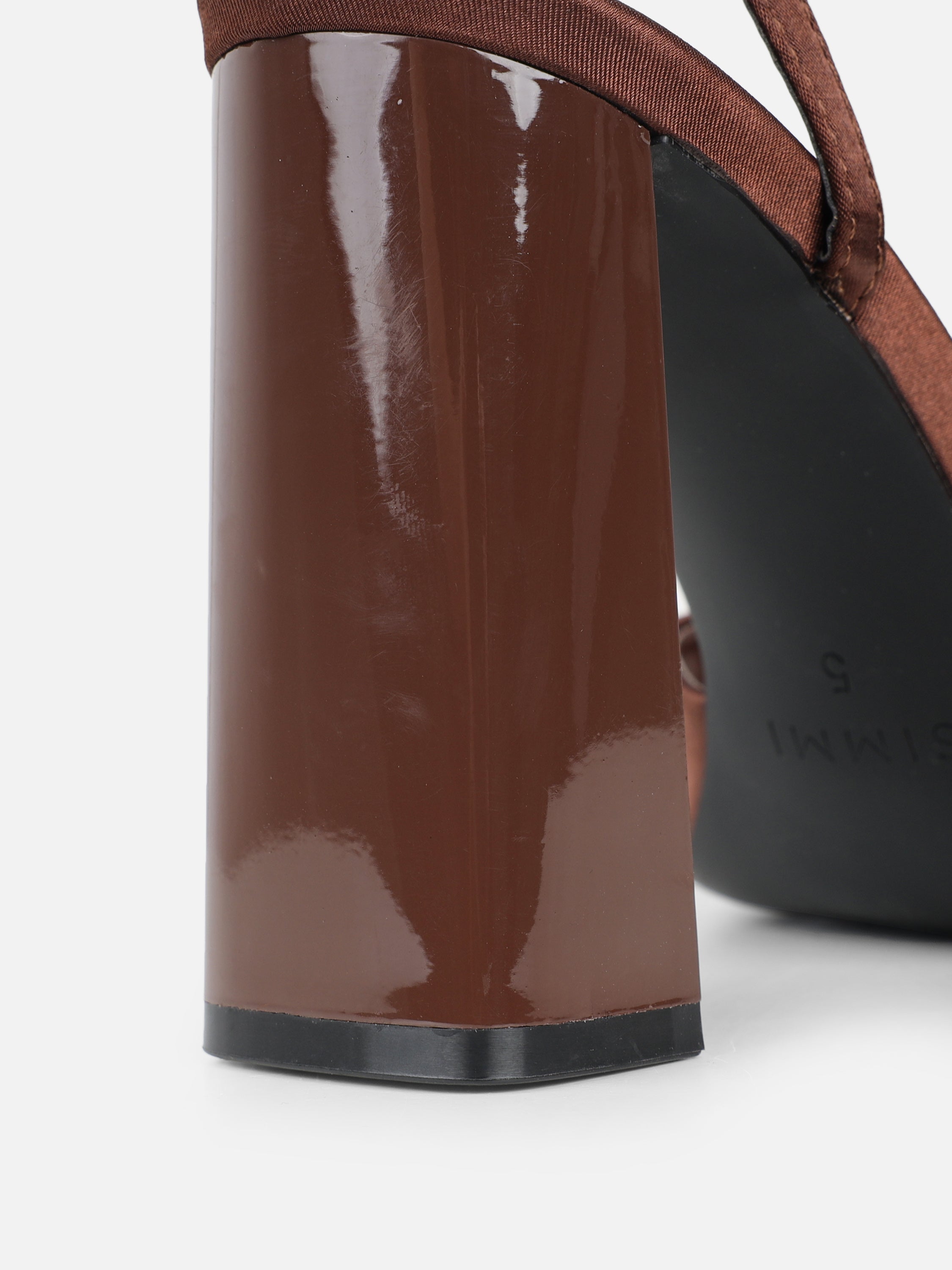 Jeena Chocolate Satin Block Heeled Sandals | SIMMI London