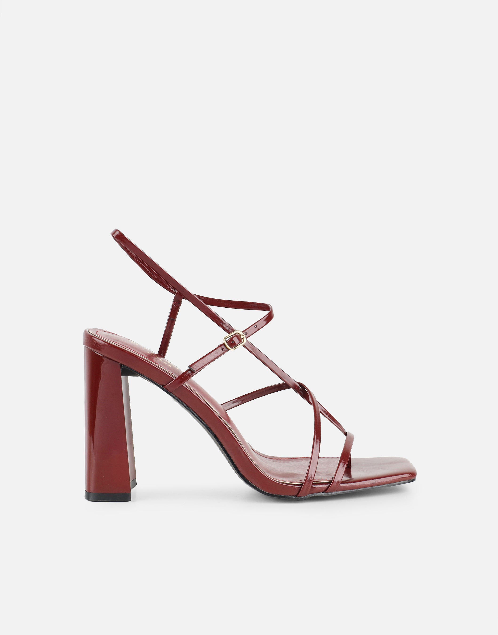 Xyla Burgundy Strappy Block Heeled Sandals | SIMMI London