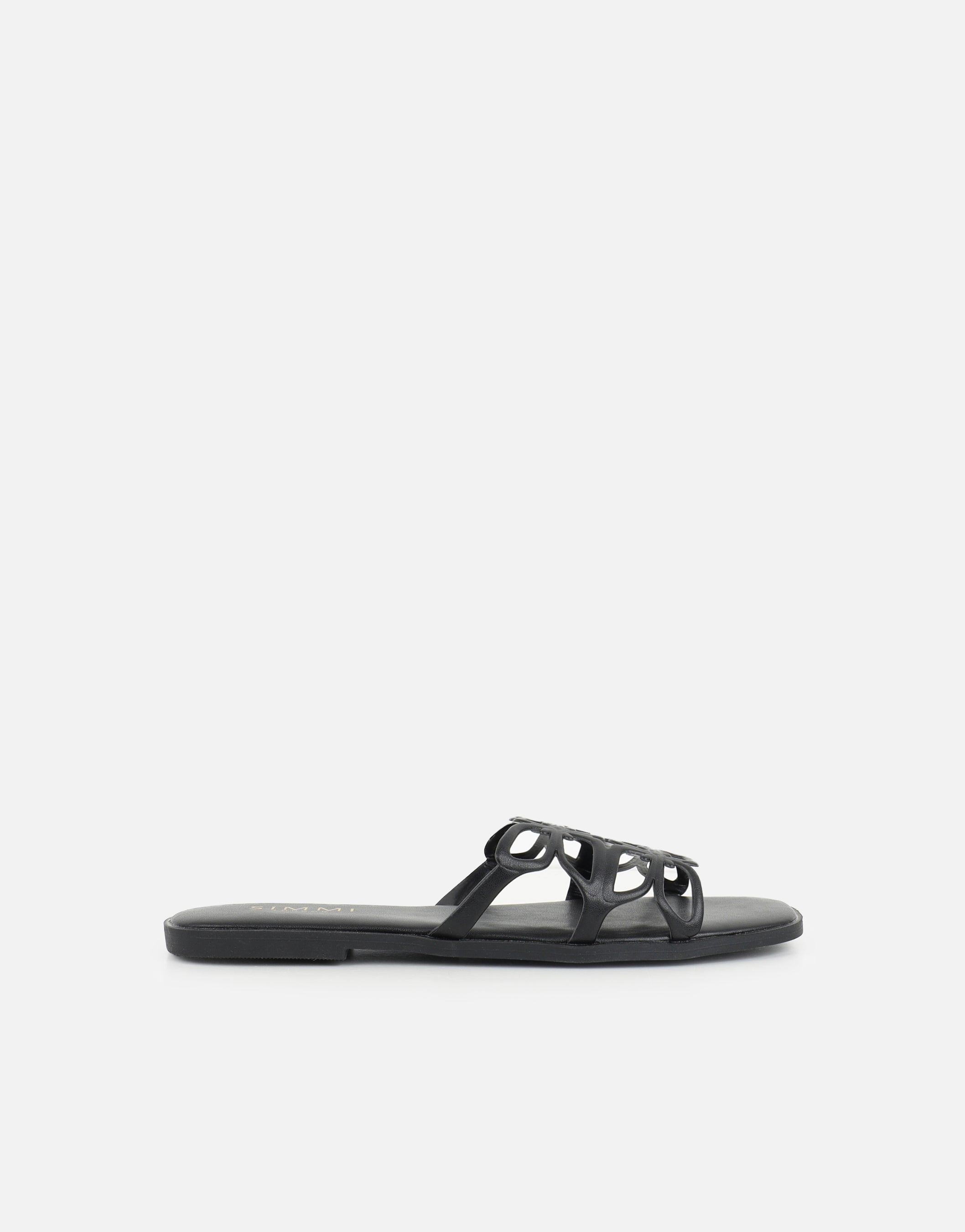 Lumi Black Slip On Flat Sandals | SIMMI London