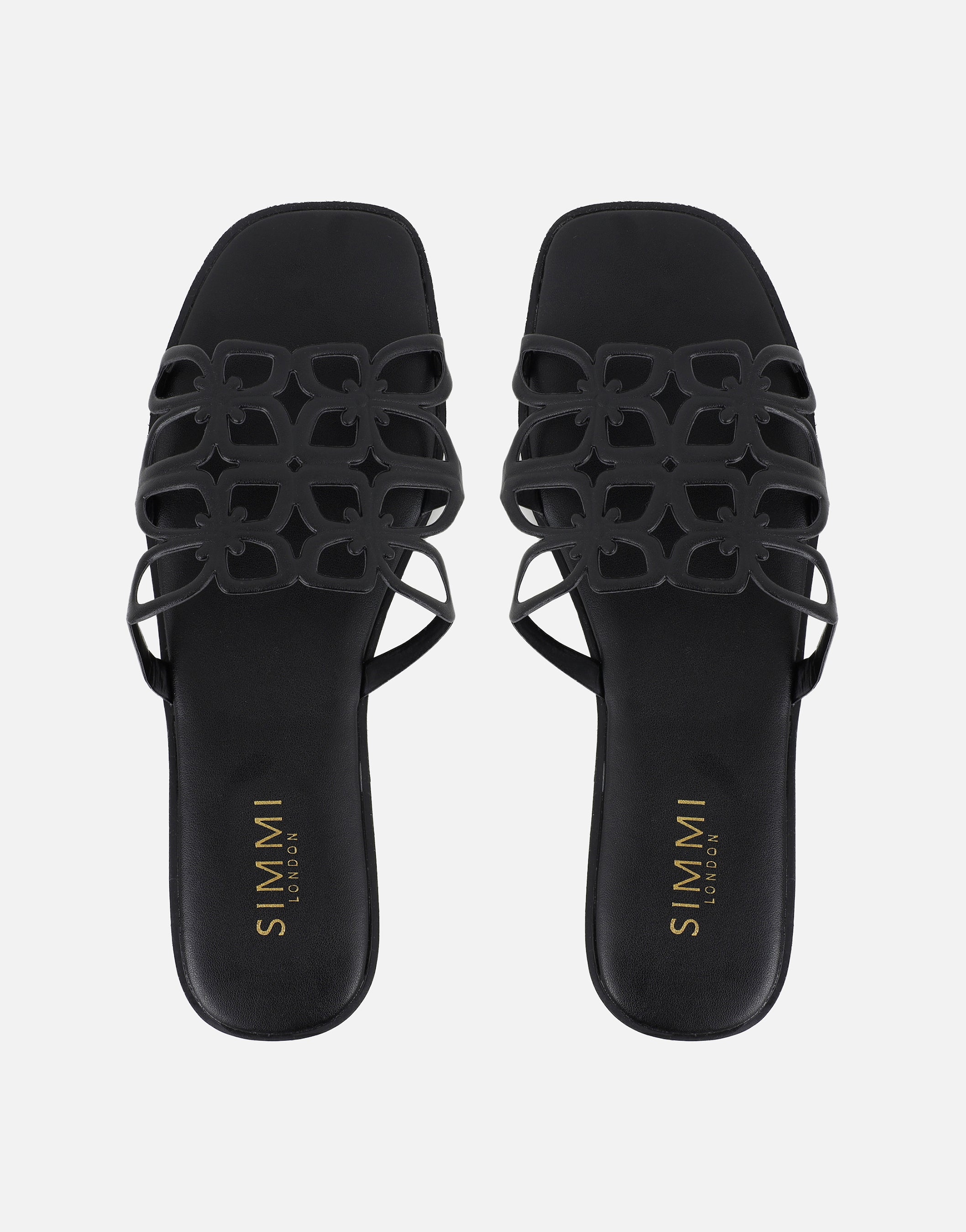 Lumi Black Slip On Flat Sandals | SIMMI London