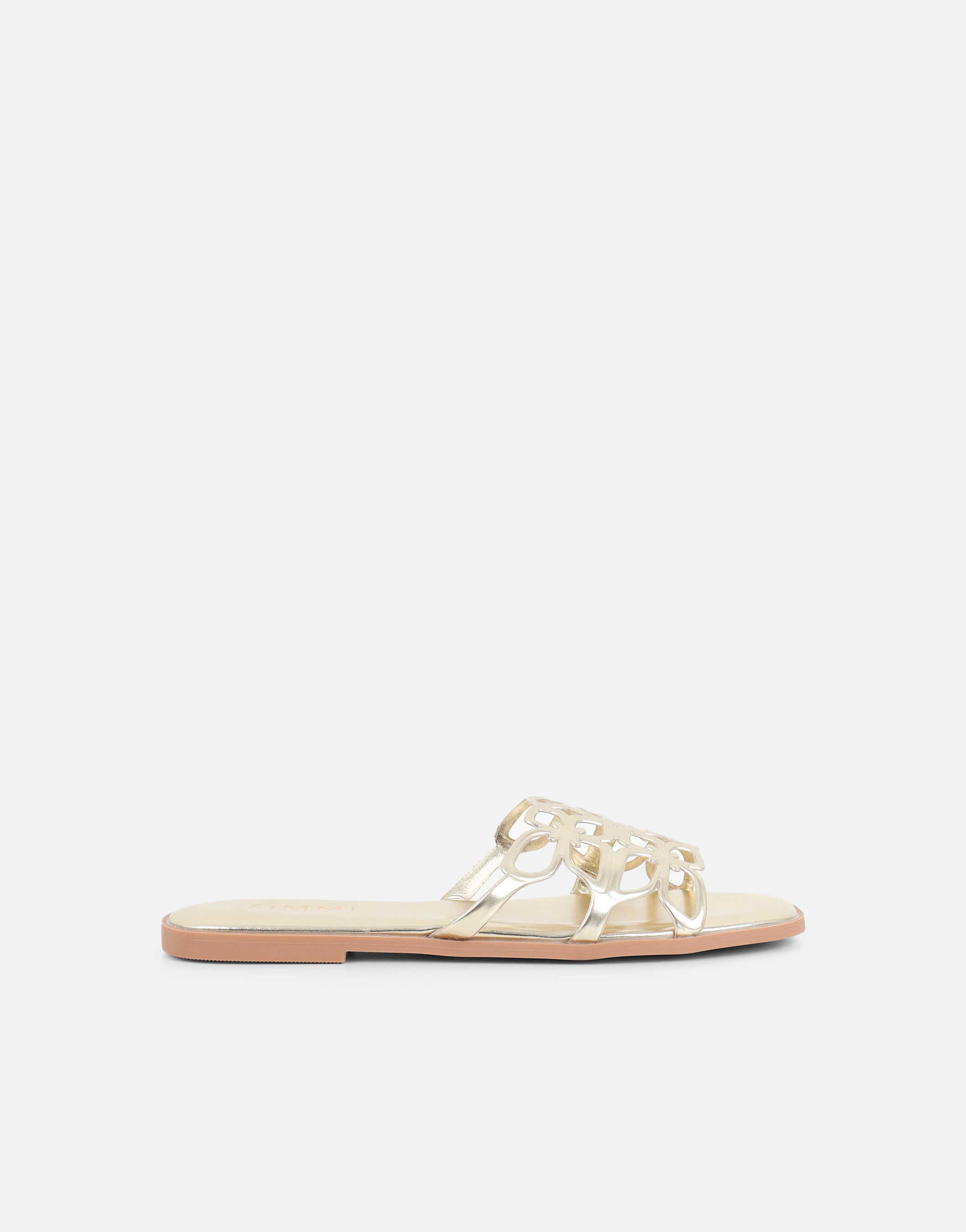 Lumi Gold Slip On Flat Sandals | SIMMI London