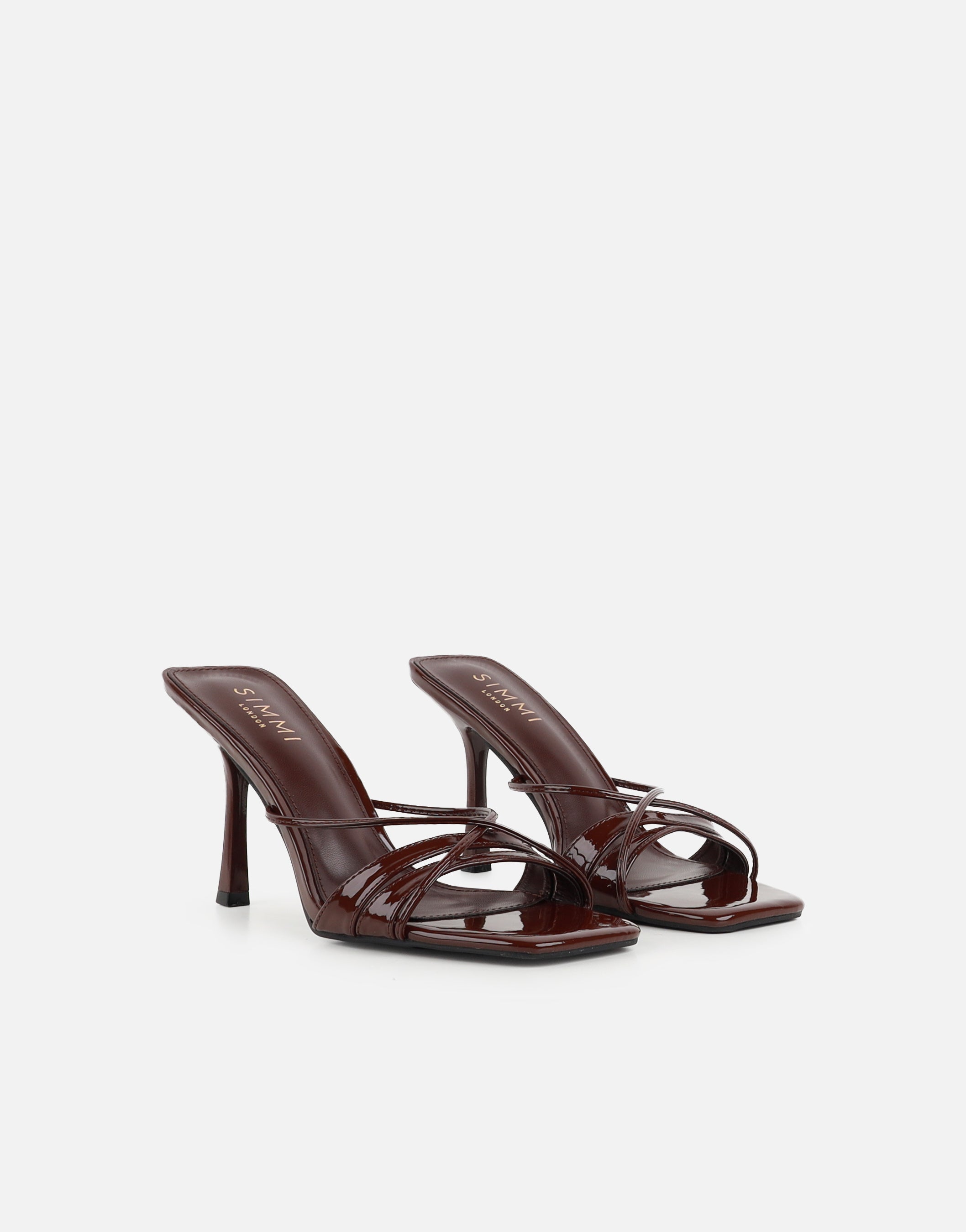 Danique Brown Patent Mules | SIMMI London