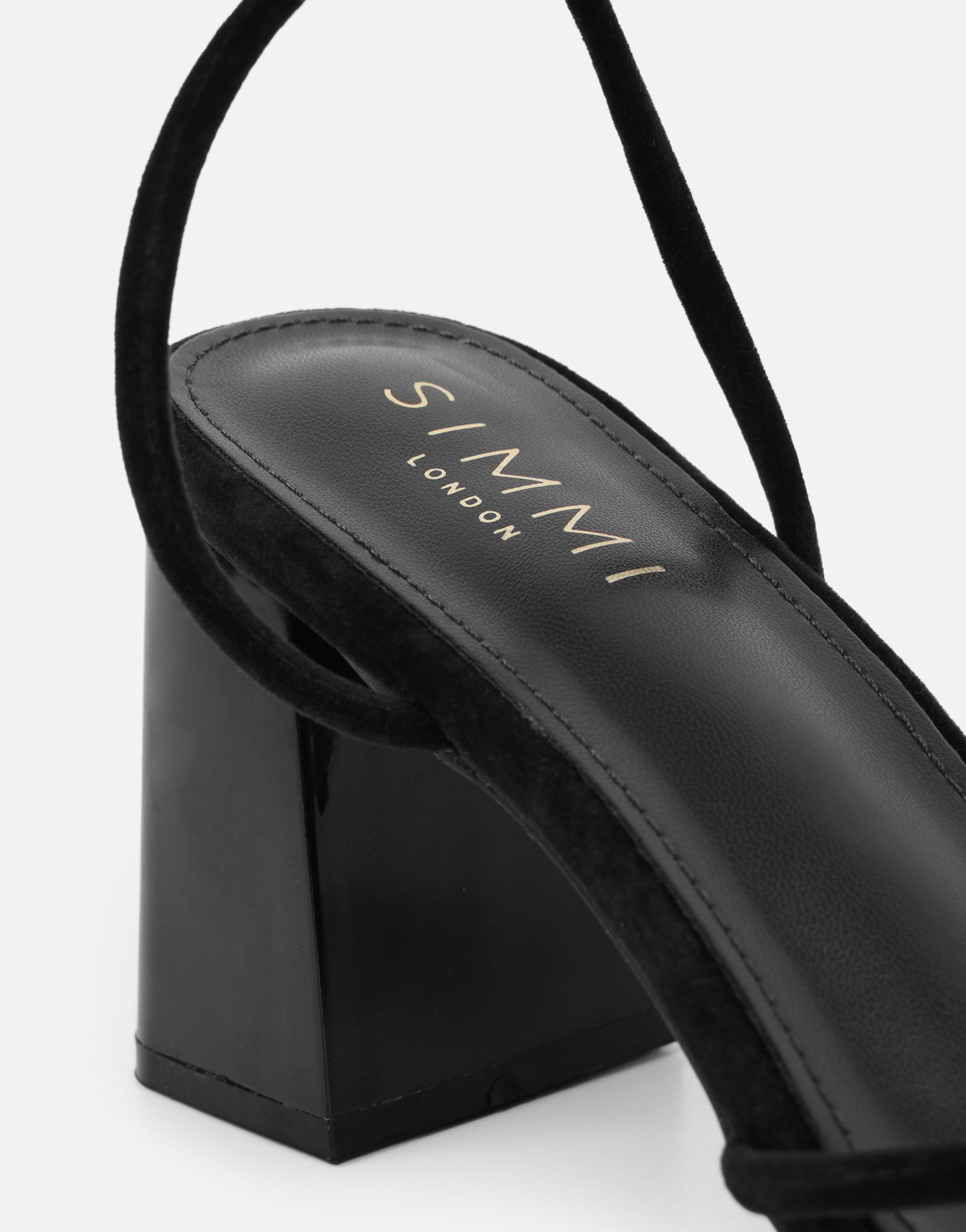 Aya Black Suede Block Heeled Sandals | SIMMI London