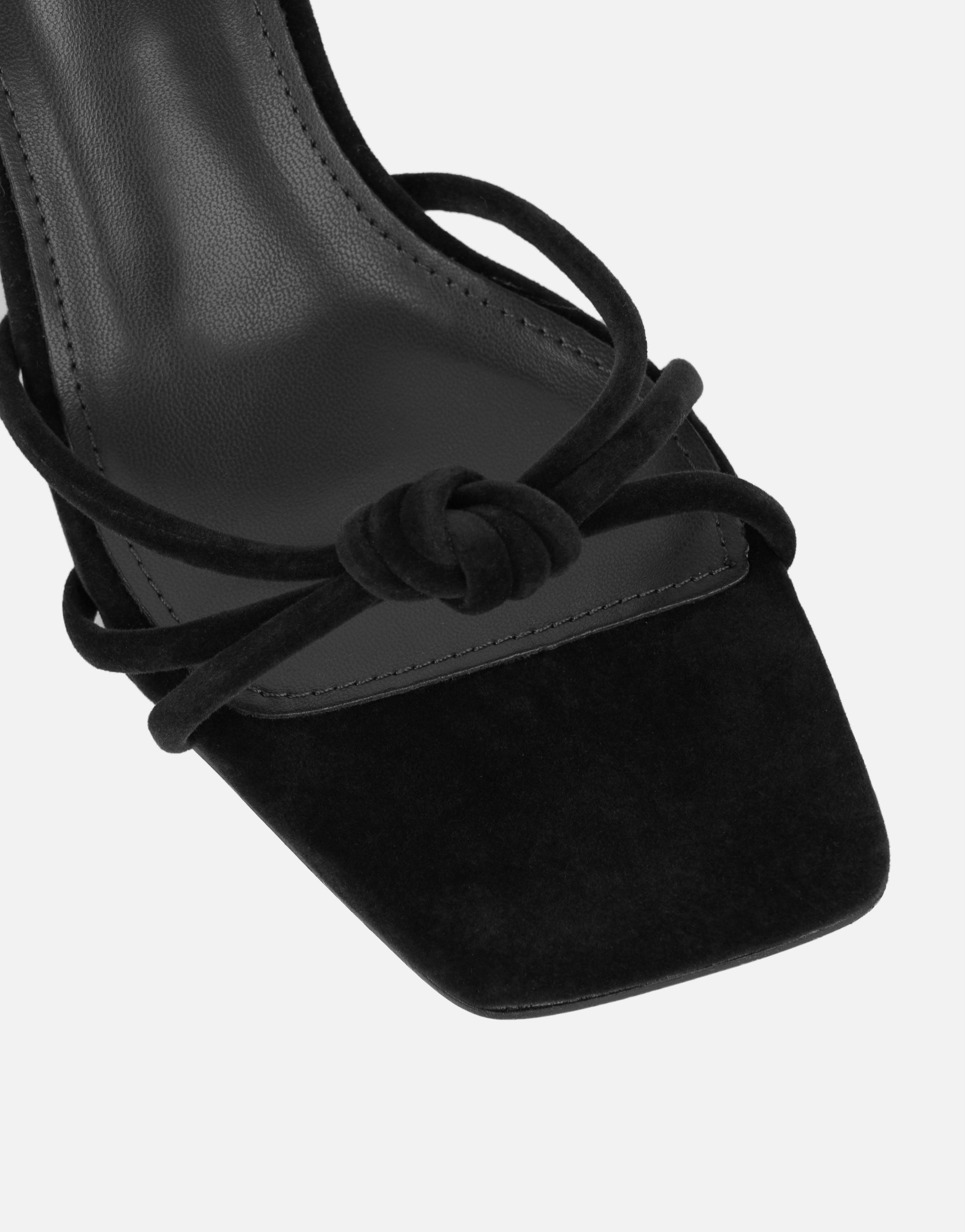 Aya Black Suede Block Heeled Sandals | SIMMI London