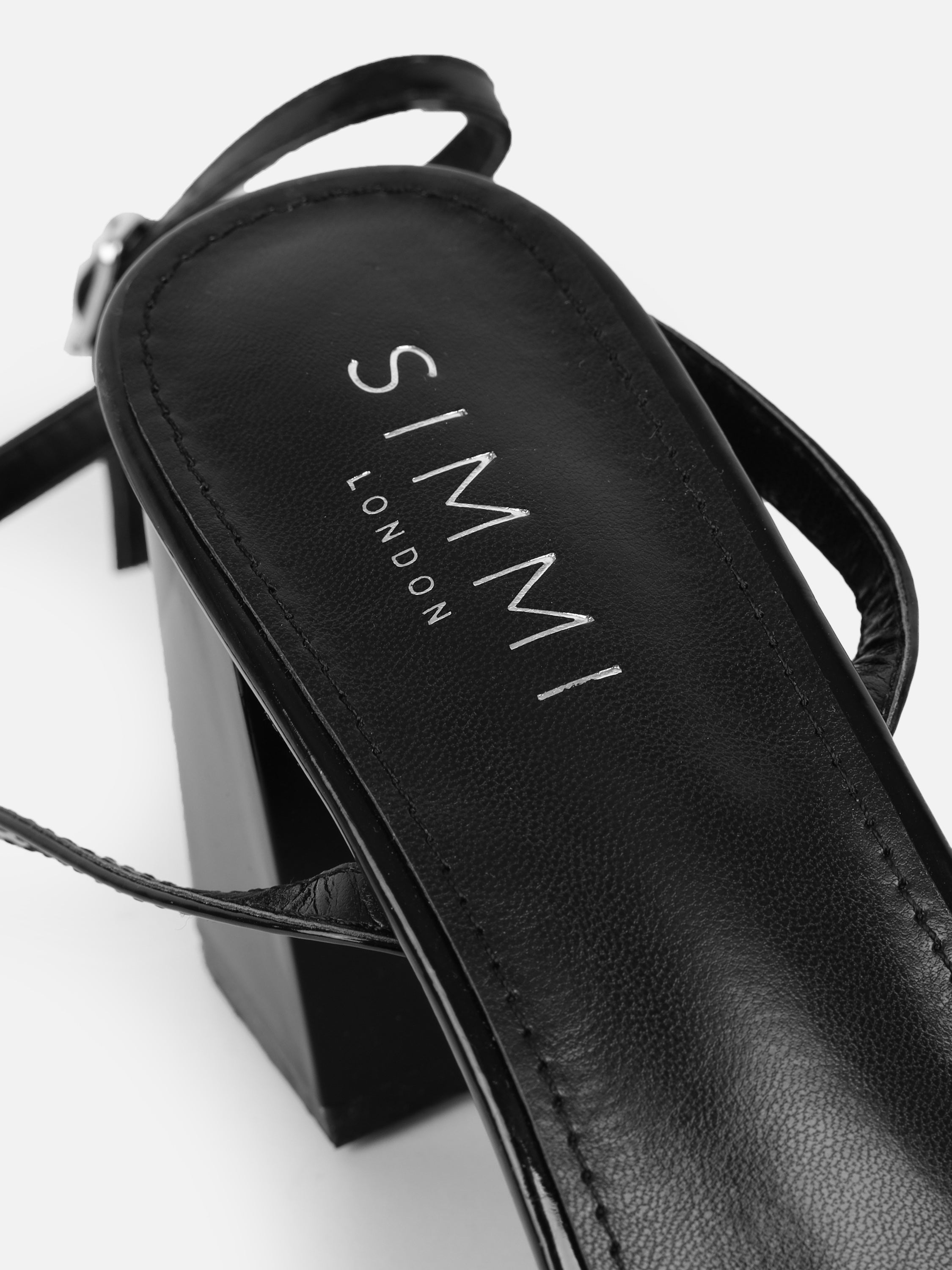 Meave Black Patent Diamante Block Heeled Sandals | SIMMI London