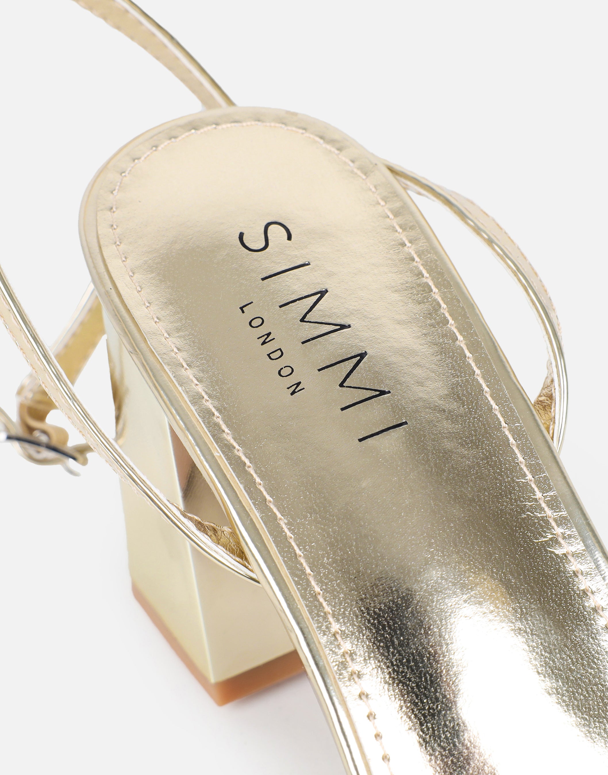 Meave Gold Mirror Diamante Block Heeled Sandals | SIMMI London
