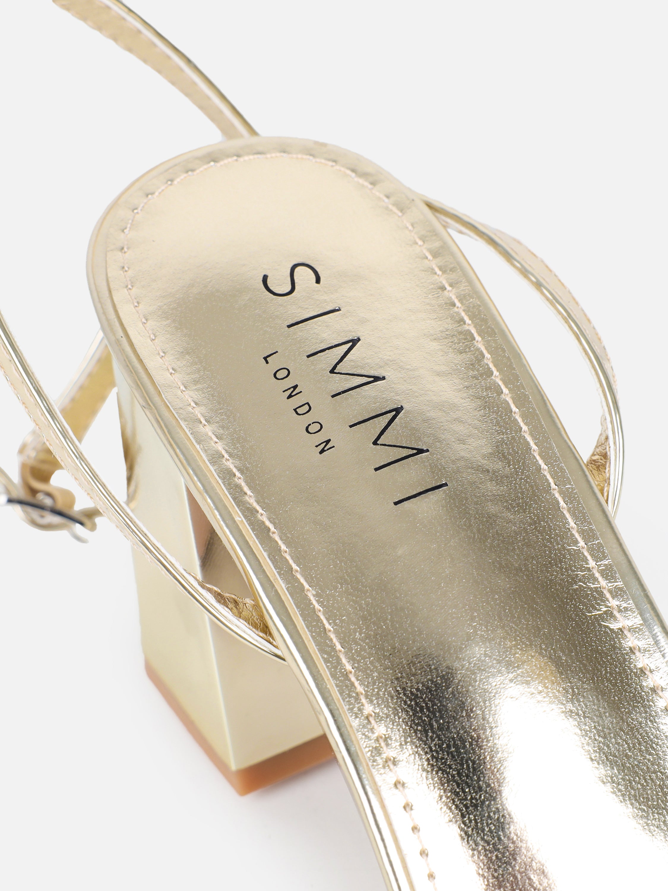 Meave Gold Mirror Diamante Block Heeled Sandals Wide Fit | SIMMI London